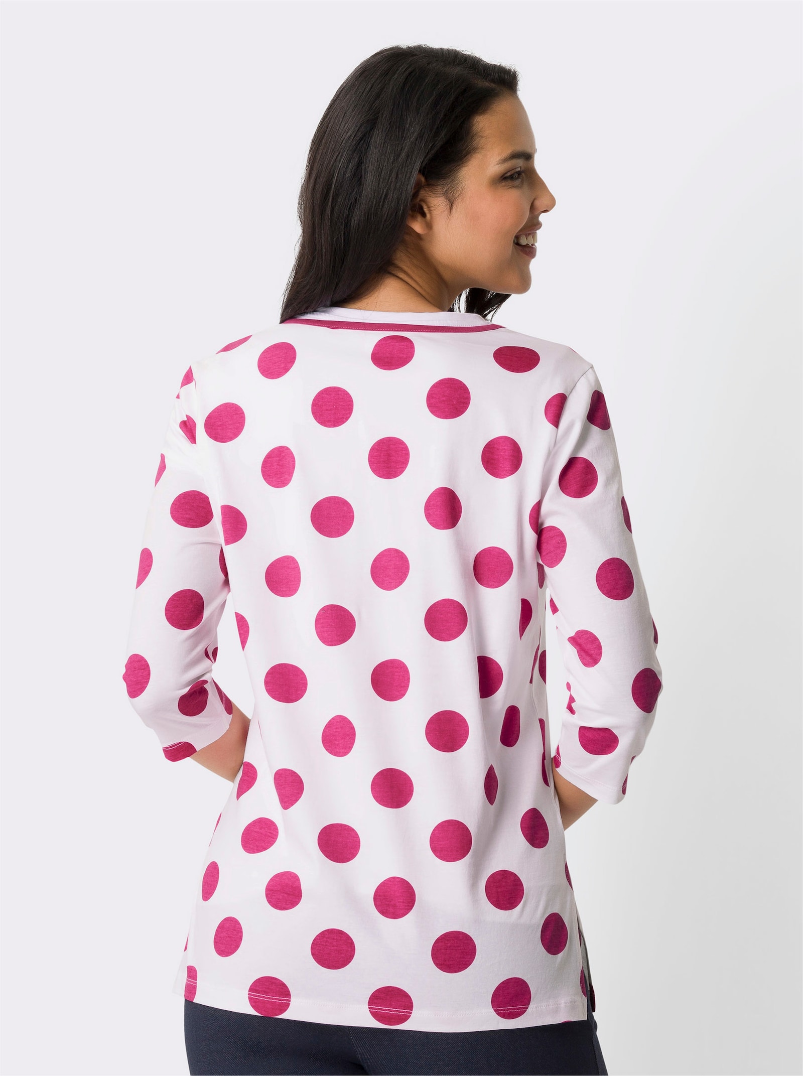 Longshirt in langer Form - ecru-fuchsia-bedruckt