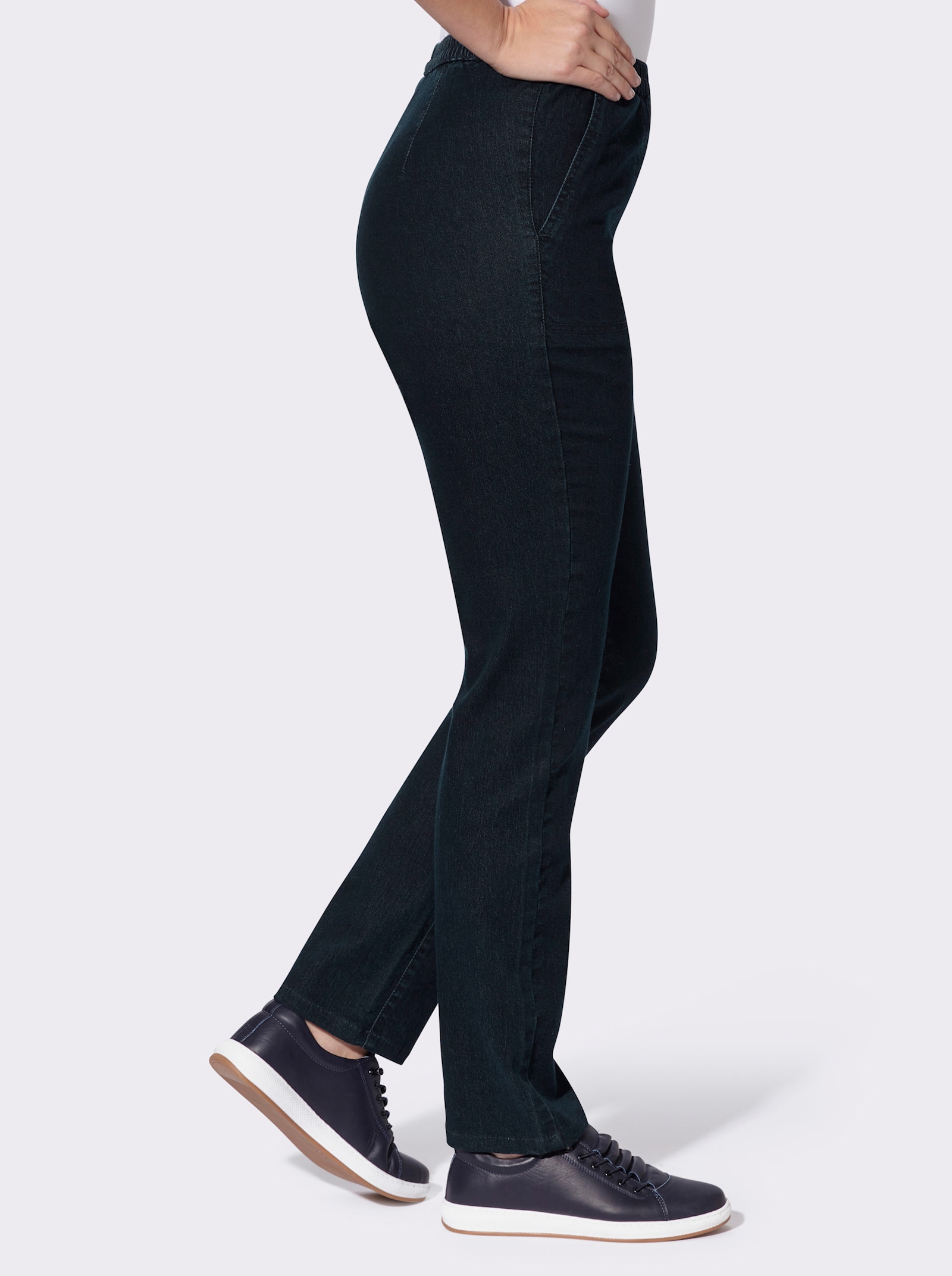 Schlupfjeans mit schrägen Taschen - dark blue