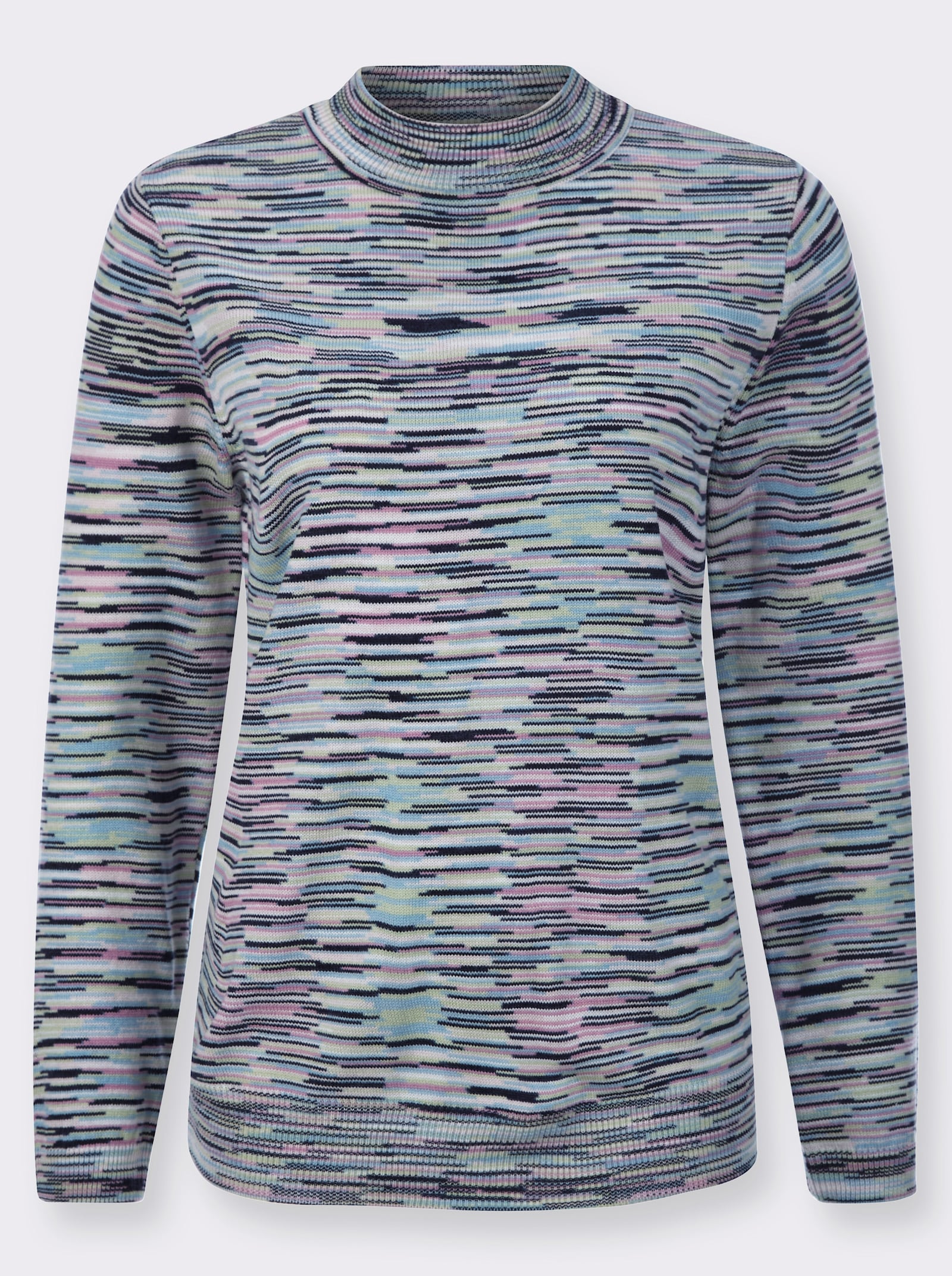 Stehkragenpullover in Melange-Strick - orchidee-marine-gemustert