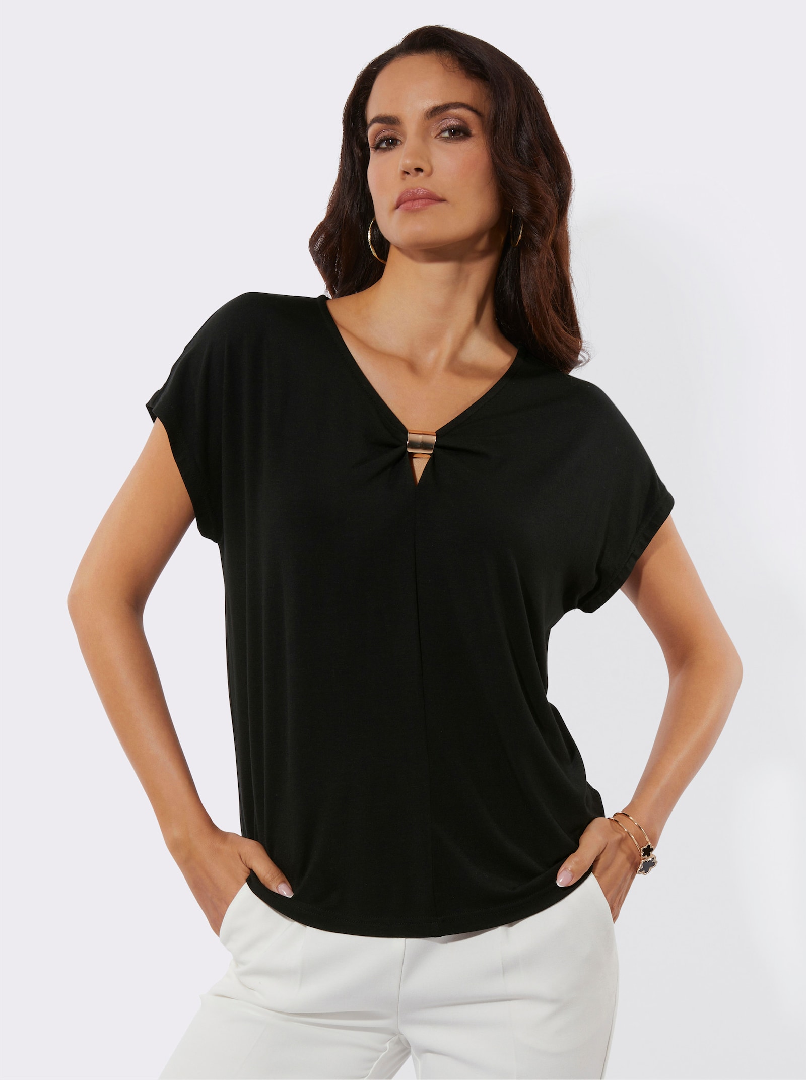 T-shirt à manches courtes en qualité modal-élasthanne - noir