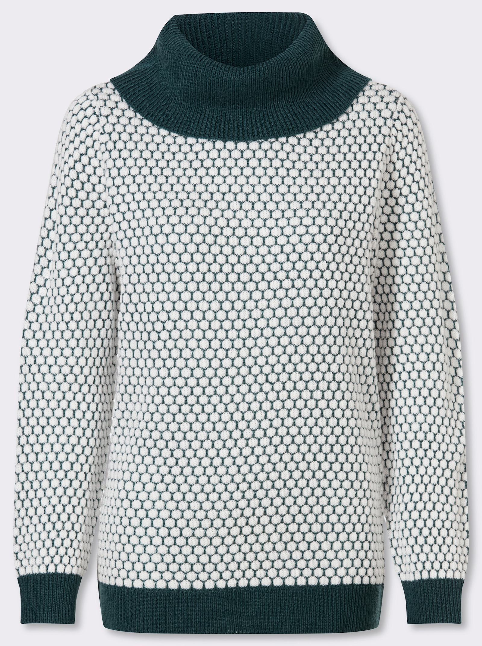 Rollkragenpullover mit Strukturmuster - petrol-ecru-gemustert
