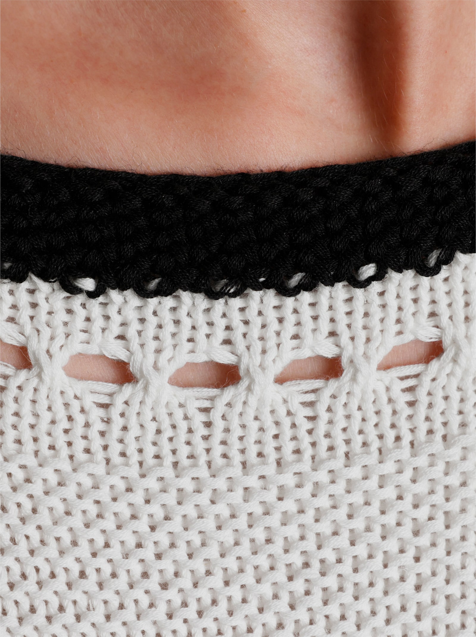 CREATION L PREMIUM 3/4 Arm-Pullover mit platziertem Lochmuster - weiß-schwarz-gemustert