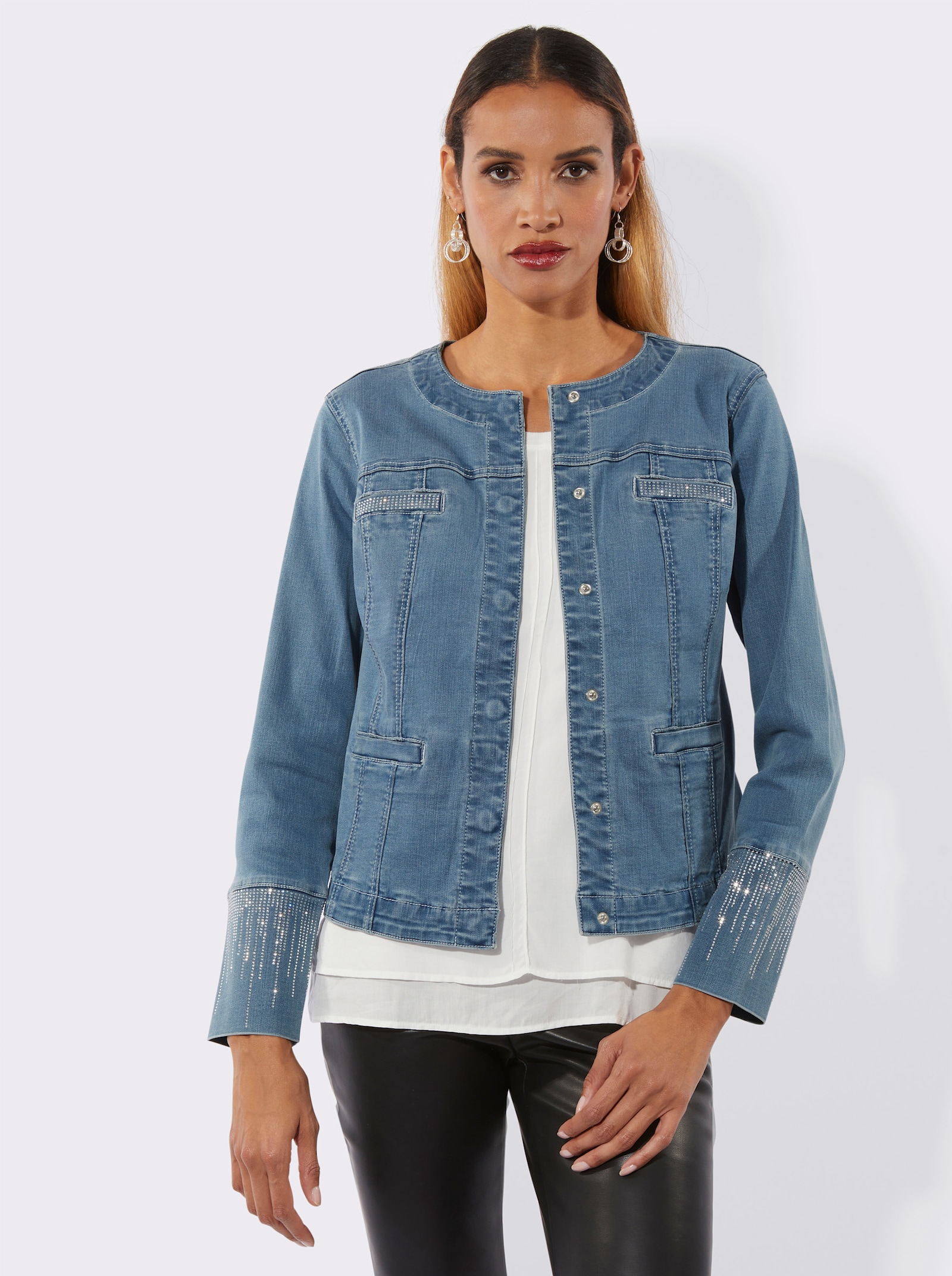 Jeansblazer mit verdeckten Druckknöpfen - blue-bleached