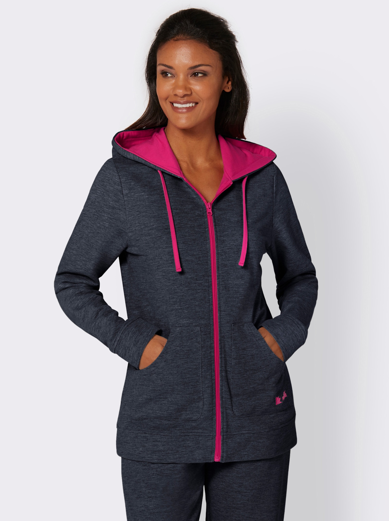 feel good Sweatjacke mit 2 Känguru-Taschen - marine-pink