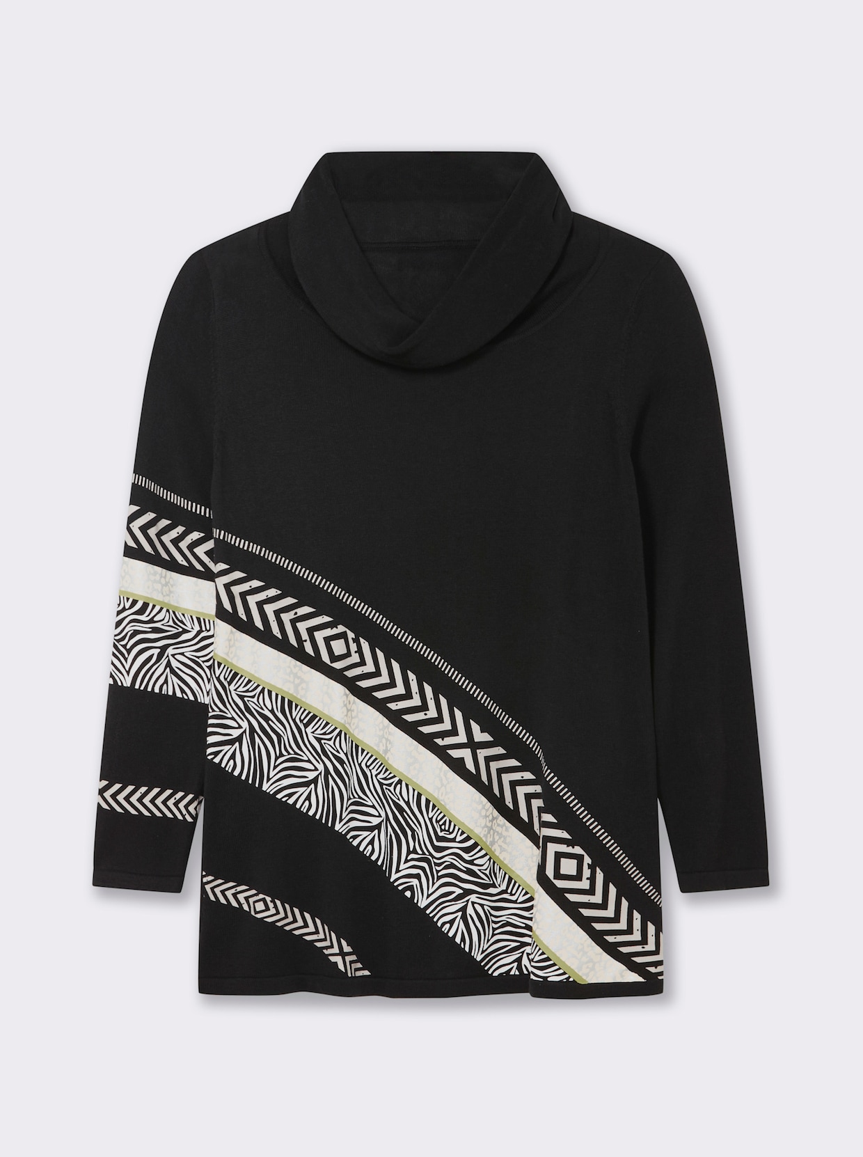 Rollkragenpullover aus Viskose-Baumwoll-Mischung - schwarz-weiß-gemustert