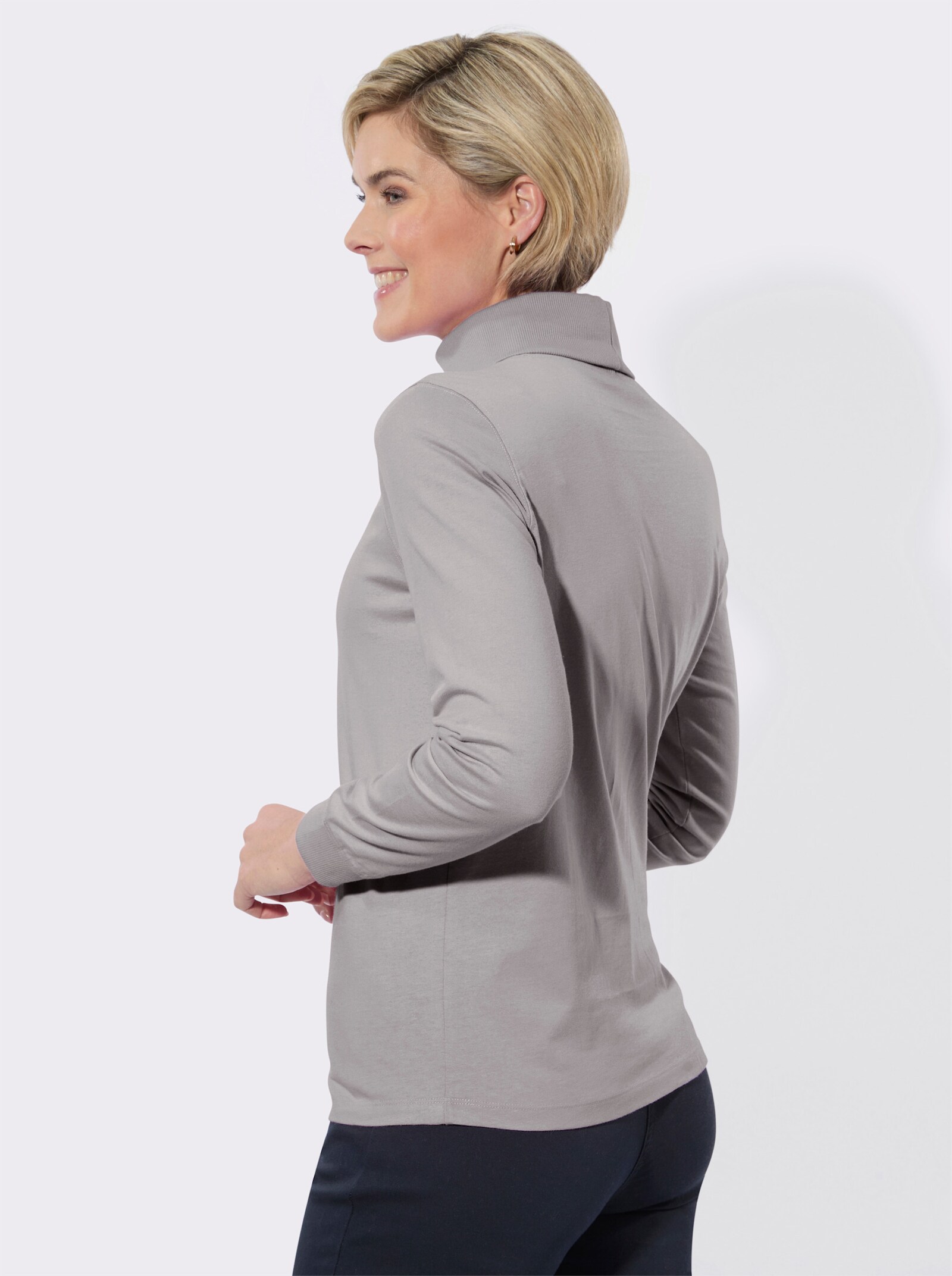 Rollkragenshirt mit gerippten Einsätzen - steingrau + anthrazit