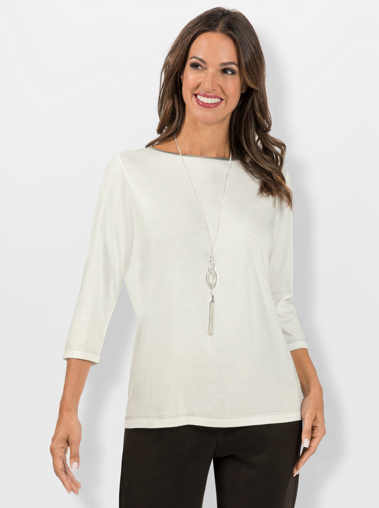 3/4-Arm-Shirt mit U-Boot-Ausschnitt - ecru