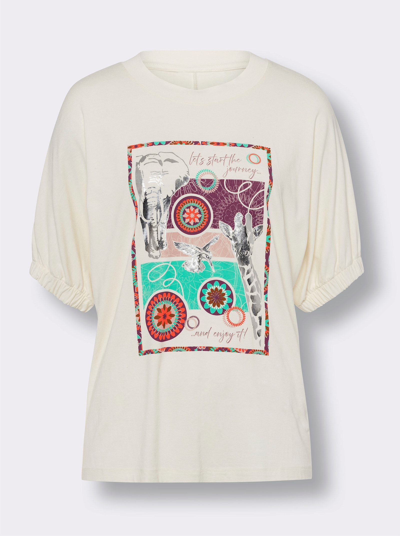 heine T-shirt à manches chauve-souris avec imprimé feuille - couleur ivoire-orange imprimé