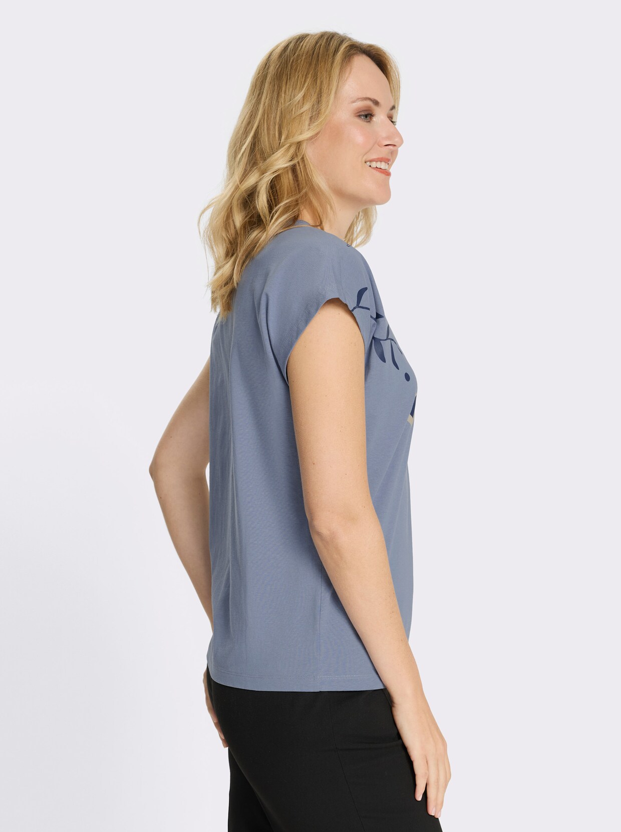 Rundhalsshirt mit platziertem Druck - taubenblau-dunkelblau-bedruckt