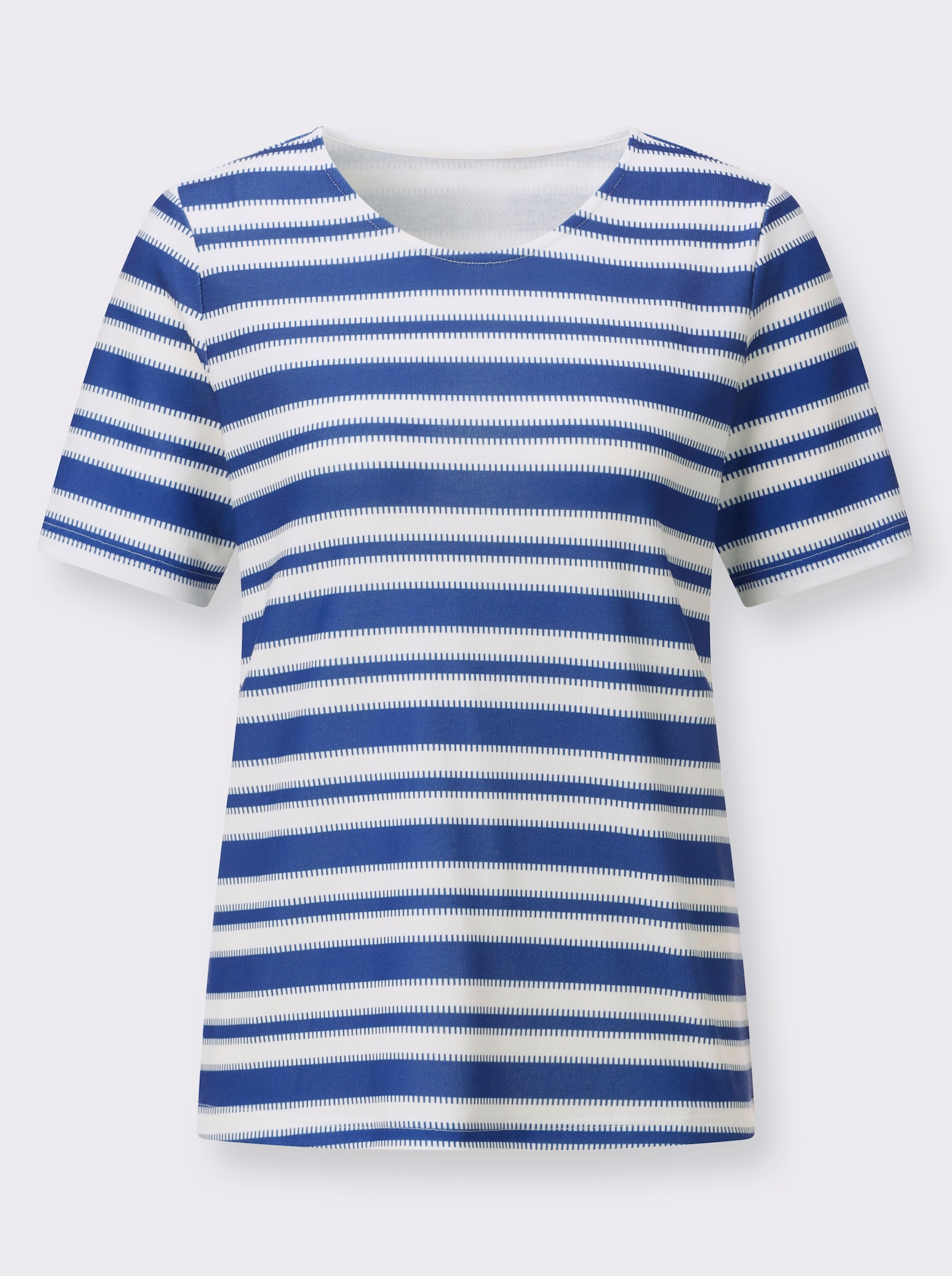 Kurzarmshirt in innen angerauter Qualität - jeansblau-weiß-geringelt