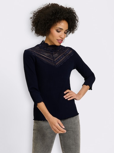 heine 3/4-Arm-Shirt mit Spitzeneinsatz - marine