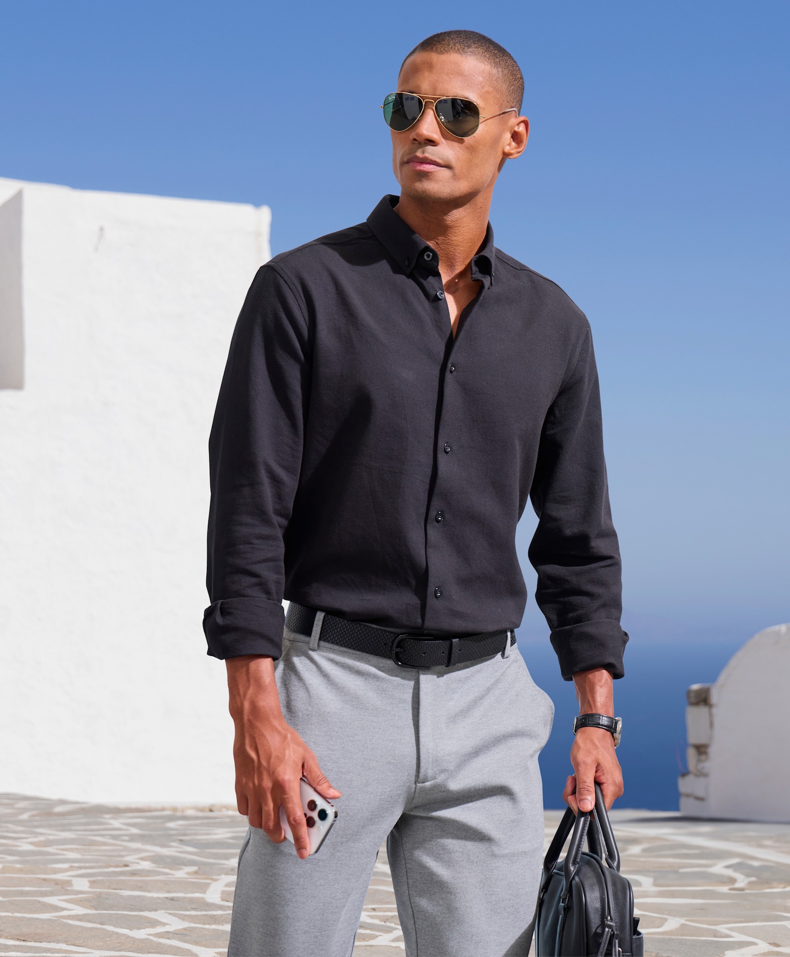 H.I.S Langarmhemd - schwarz