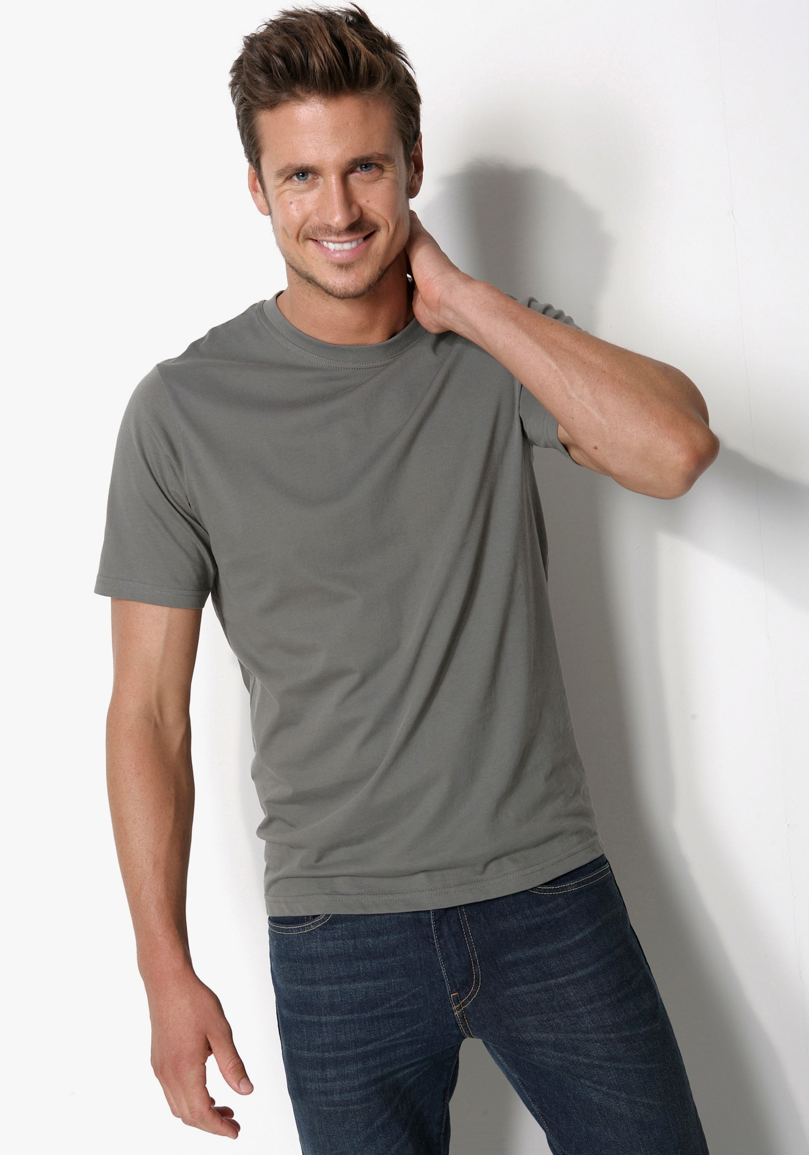 H.I.S T-Shirt - olivgrün, schwarz, dunkelgrau