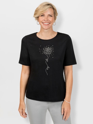 Rundhalsshirt mit Glitzersteinchen - schwarz