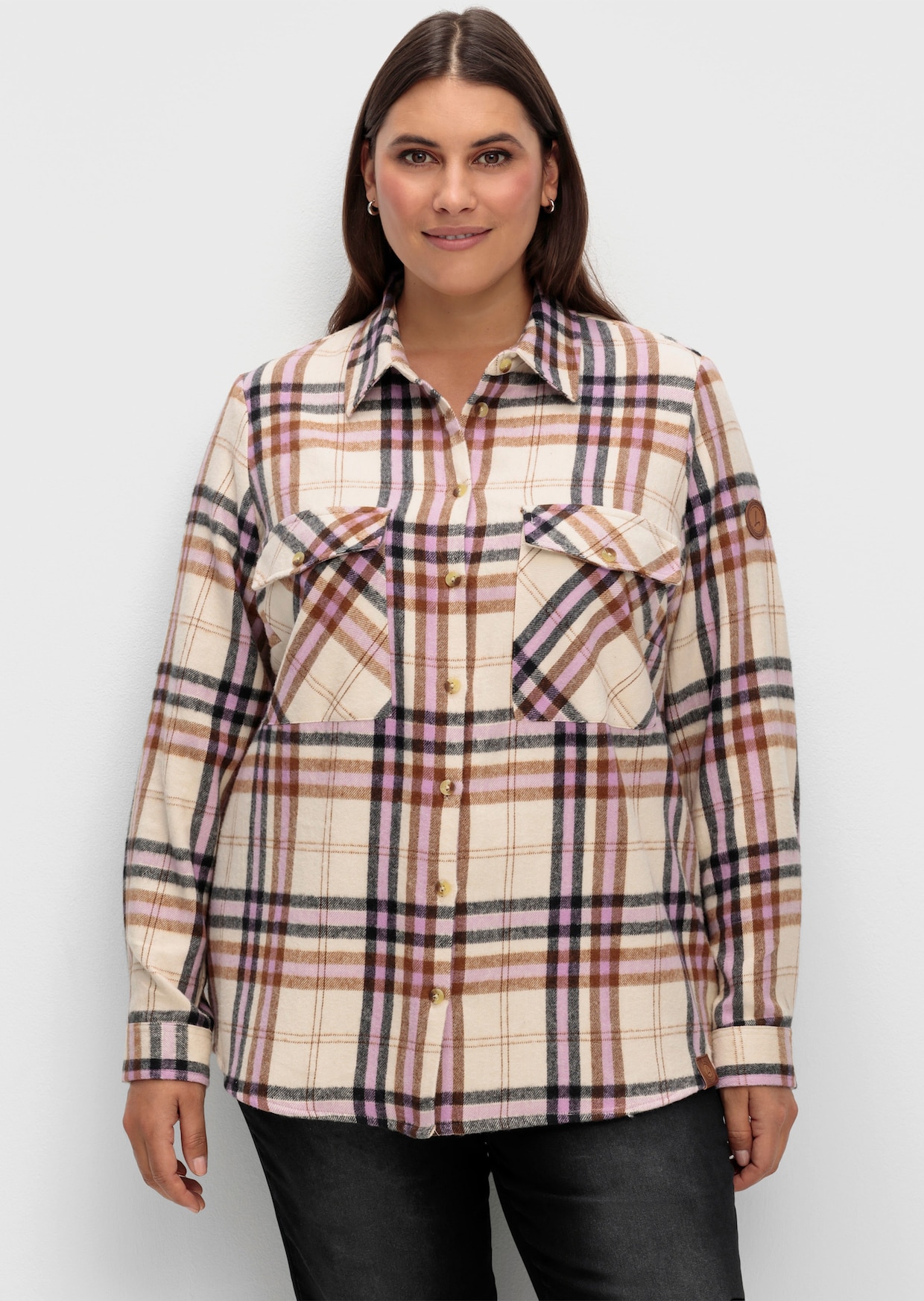 Flanellbluse mit mehrfarbigem Webkaro - orchidee-elfenbein-kariert