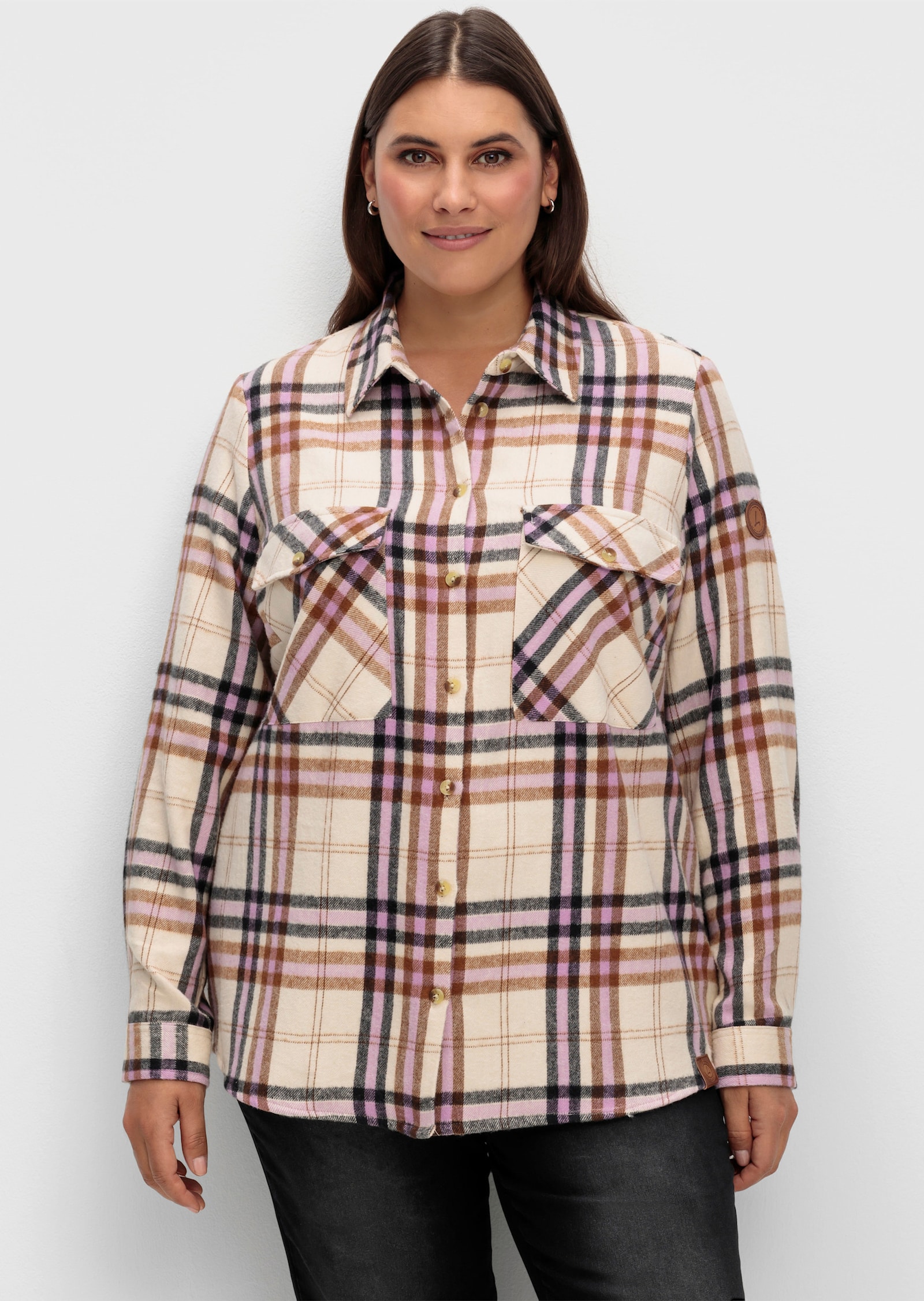 Flanellbluse mit mehrfarbigem Webkaro - orchidee-elfenbein-kariert