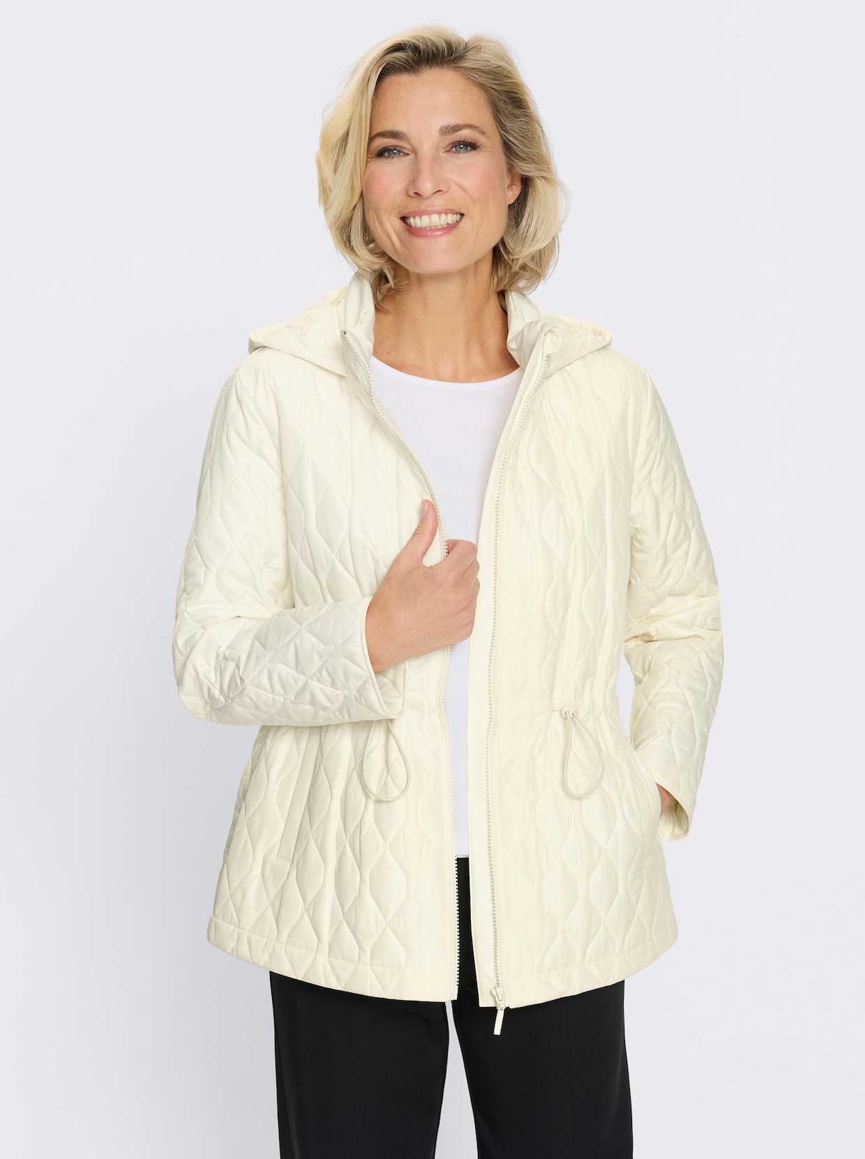 Gewatteerde jas met verstelbaar tunnelkoord in de taille - ecru