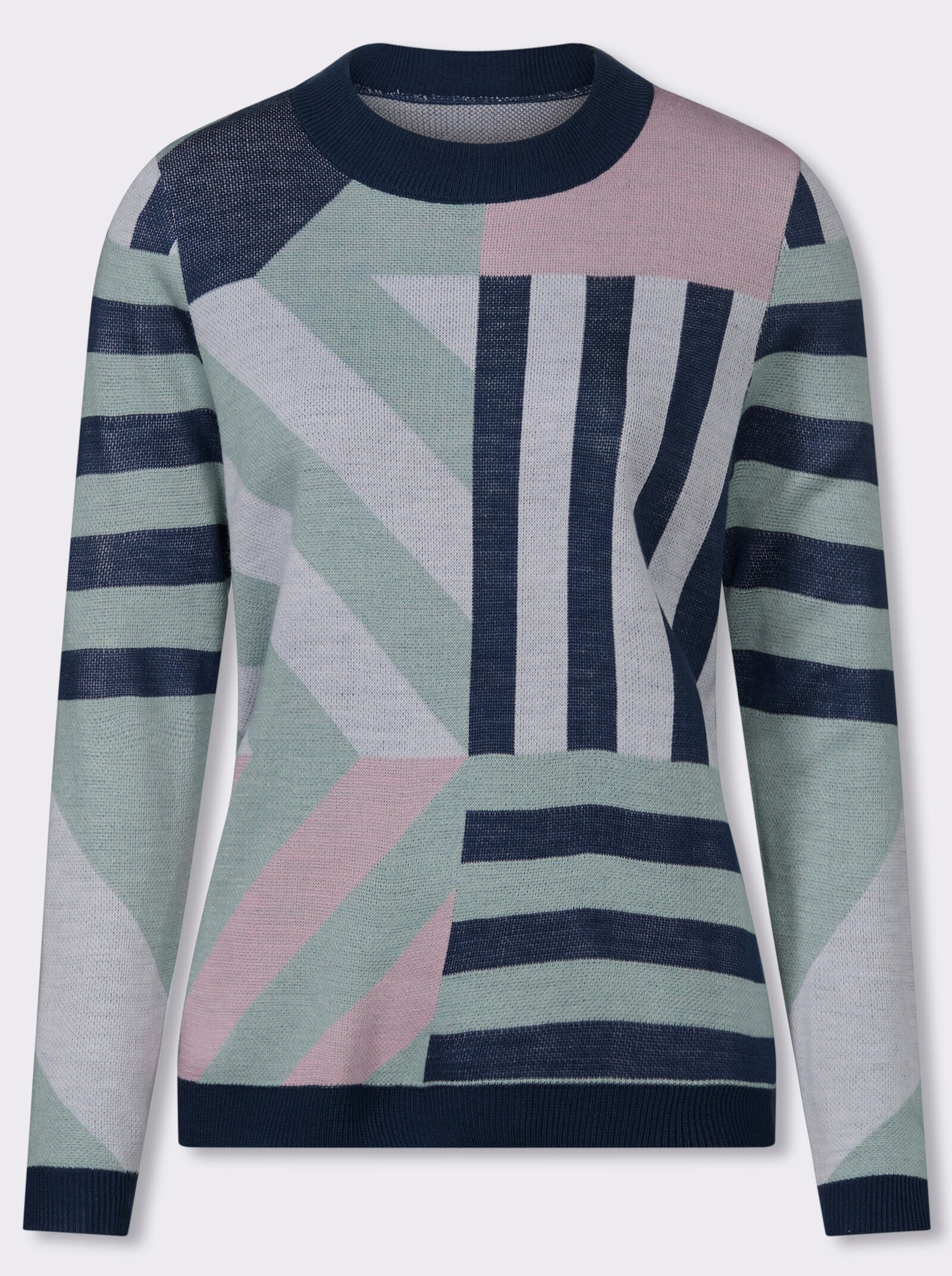 Jacquardpullover in grafischem Muster - kalkmint-rosé-gemustert
