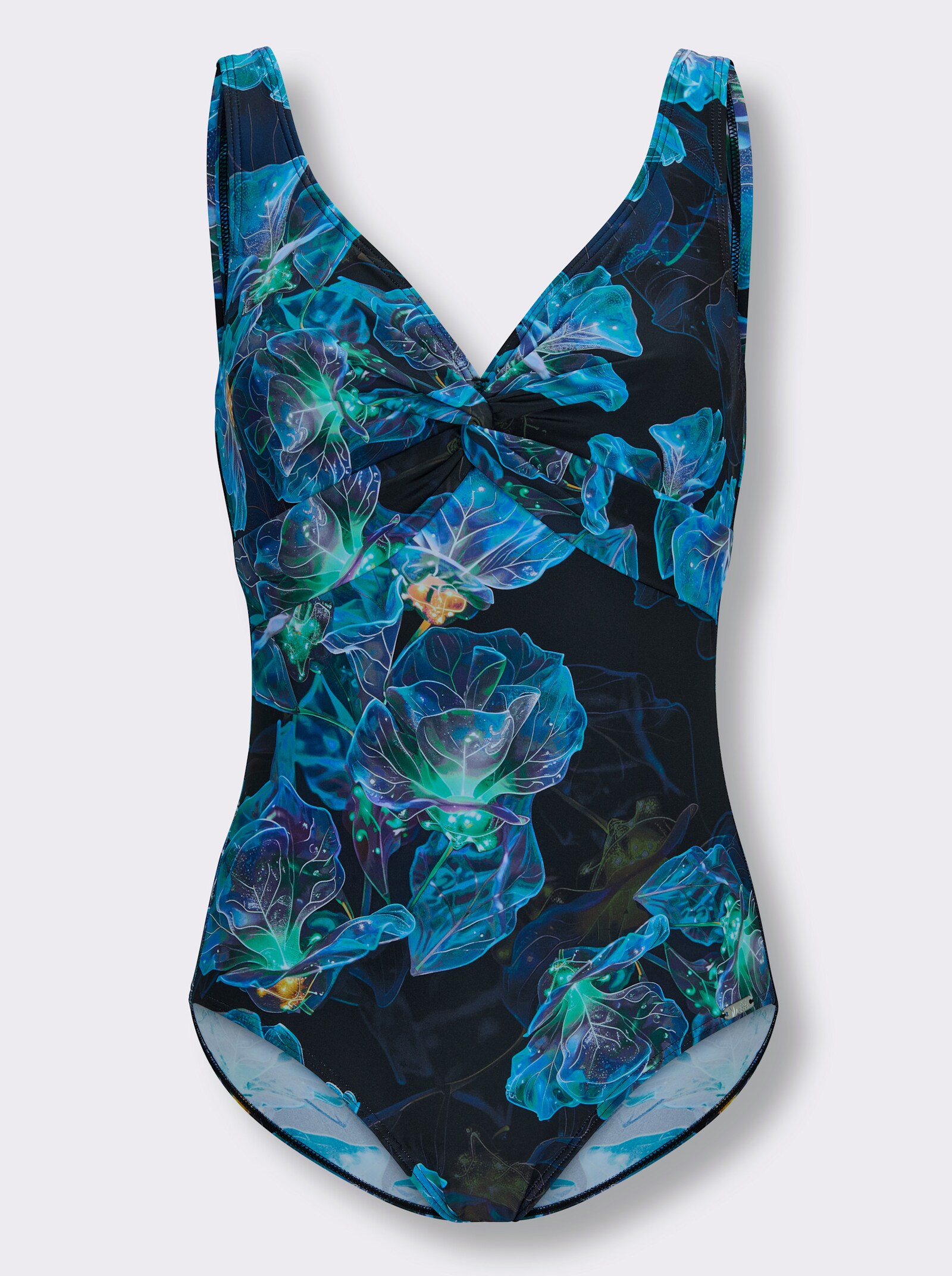 feel good Badeanzug mit Raffung an den Cups - schwarz-topas-bedruckt