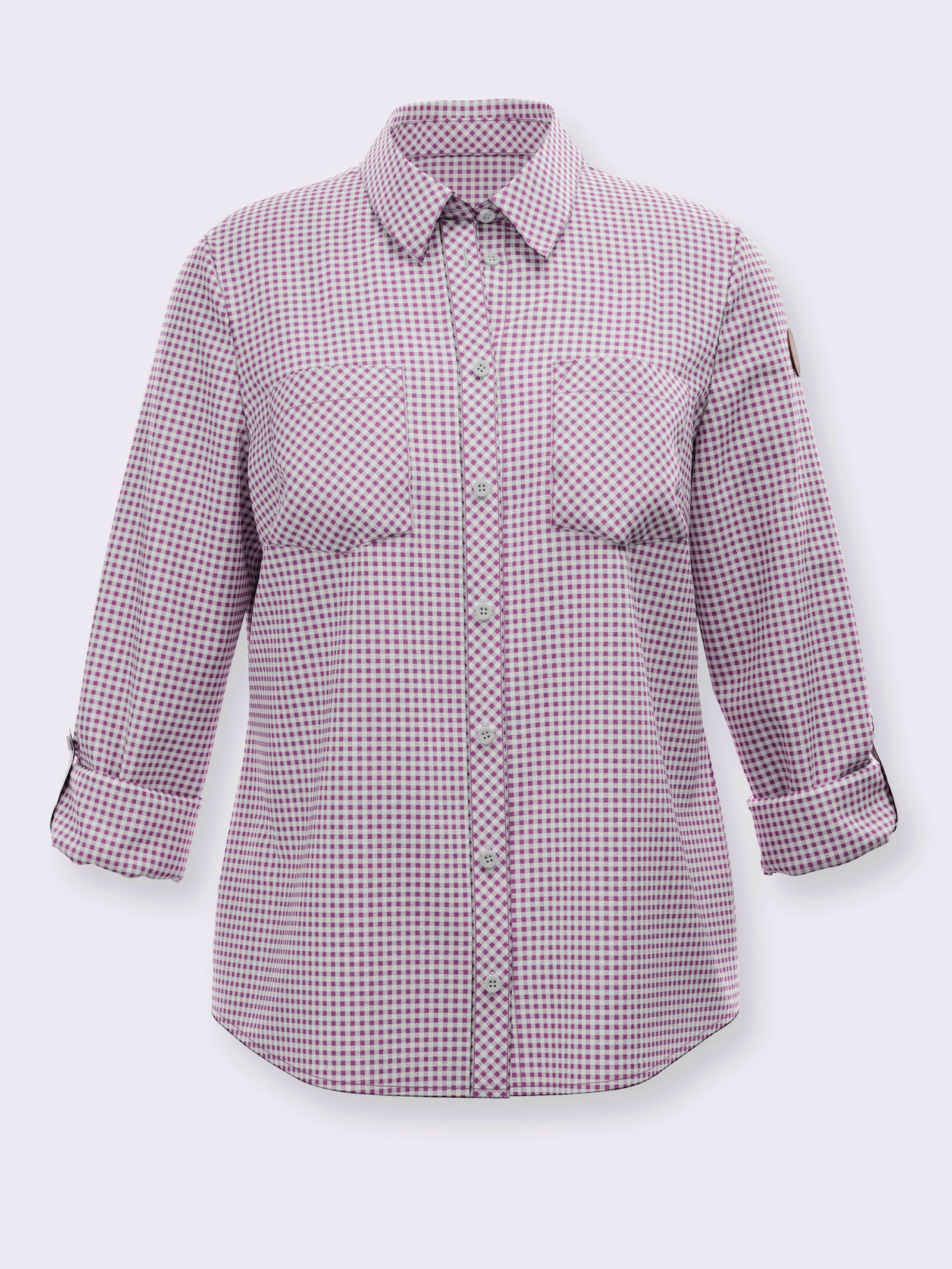 Karobluse mit Brusttaschen - violett-weiß-kariert