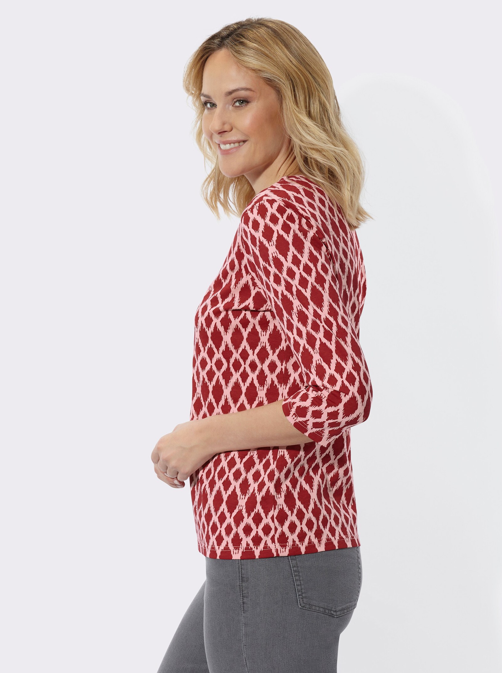  3/4-Arm-Shirt mit modischem Druckmuster - kirsche-rosenquarz-bedruckt
