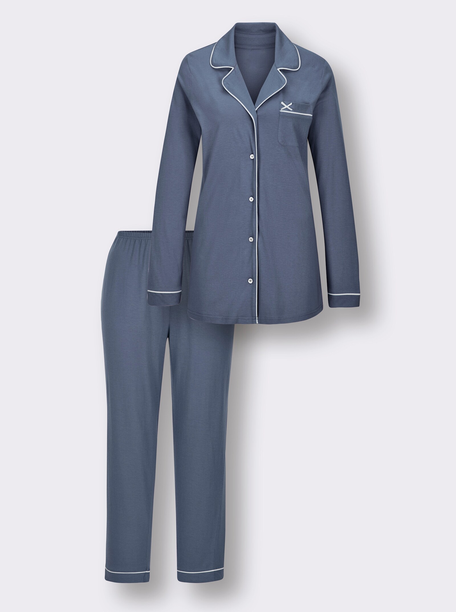 wäschepur Pyjama - rauchblau-weiß