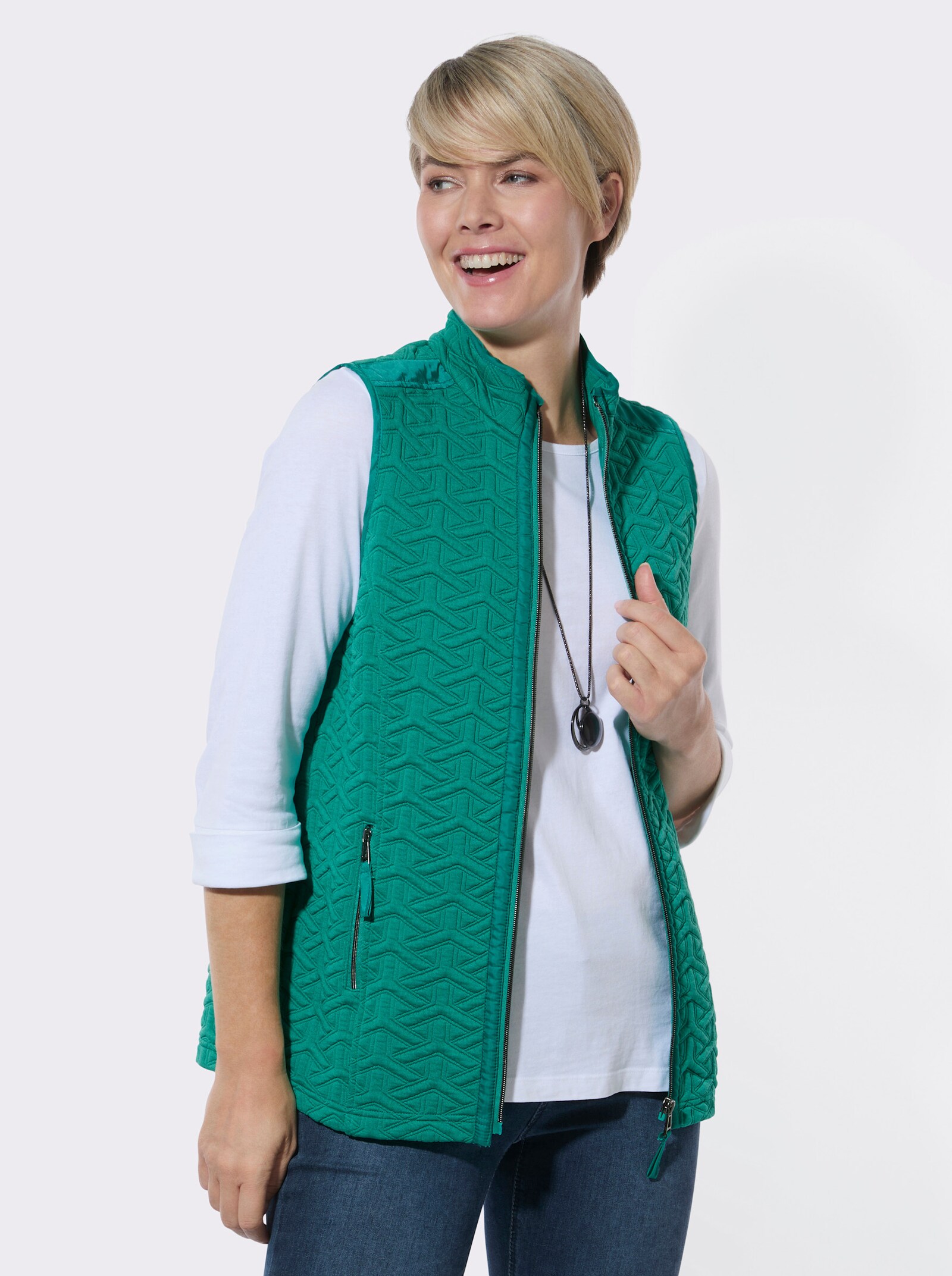 Jerseyweste mit Jacquardmuster - smaragd