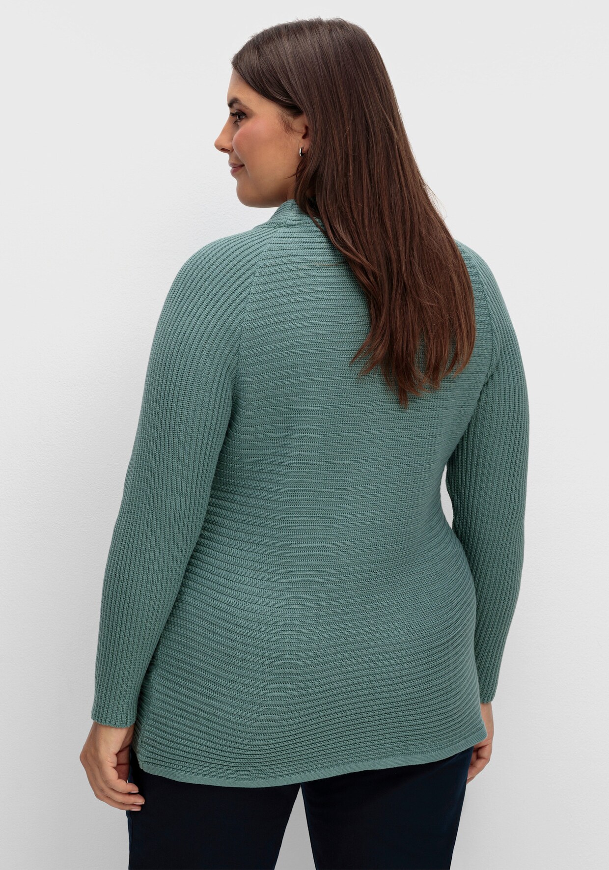 Langarm-Pullover mit Raffung am Saum - jade