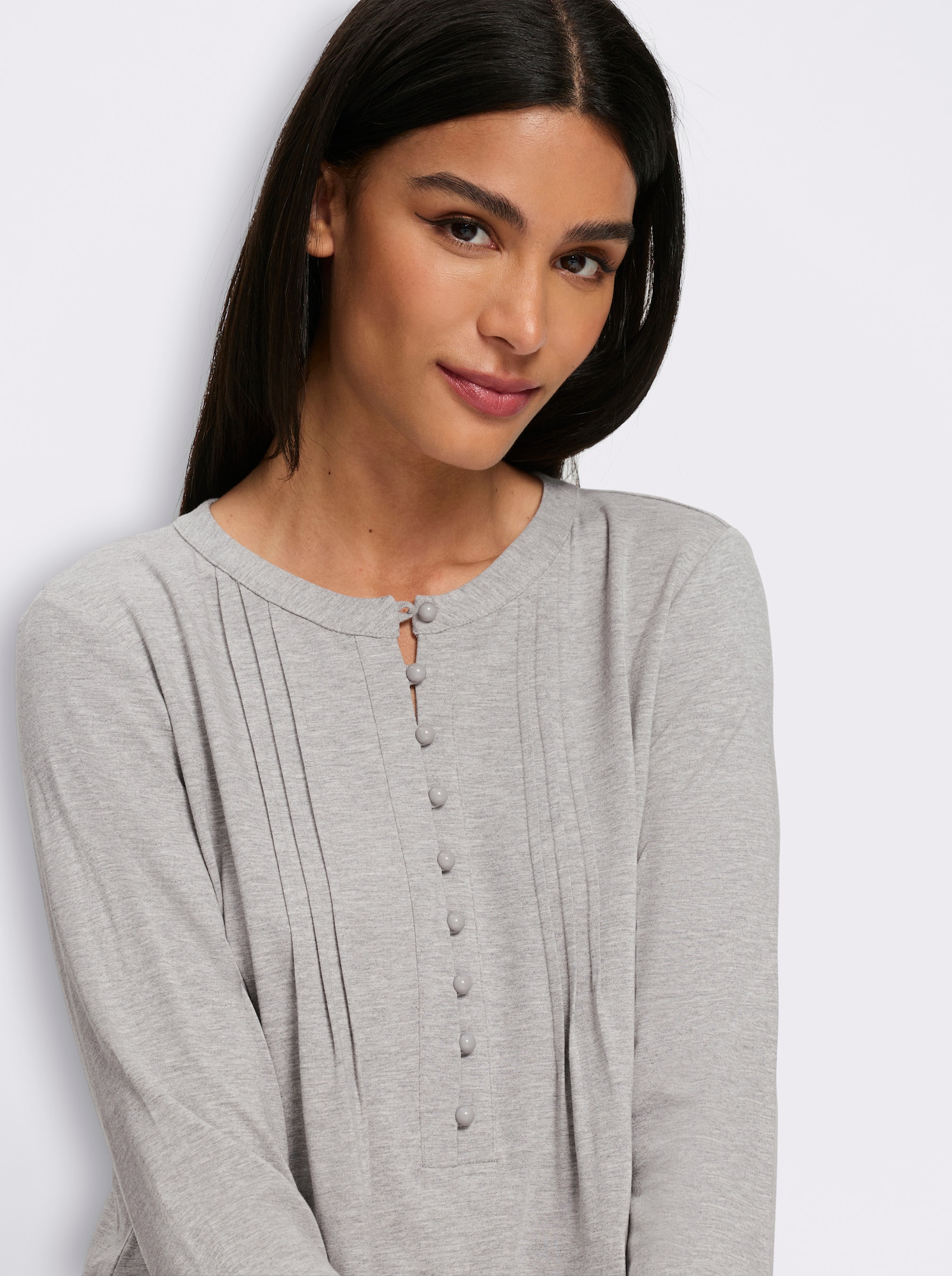 heine Langarmshirt mit Biesen - steingrau-meliert