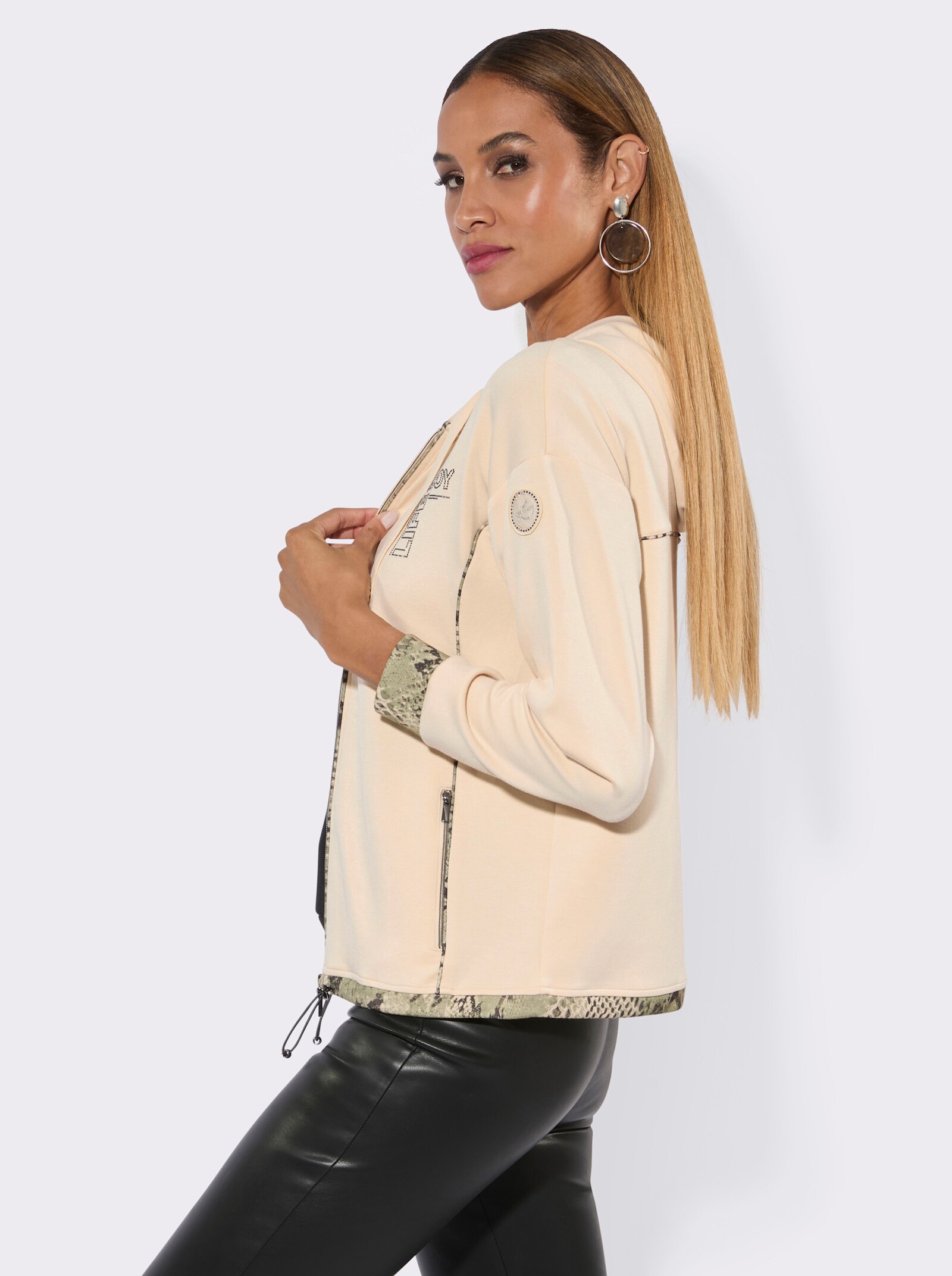 Shirtjacke mit Metallplättchen-Verzierung - elfenbein-graphit