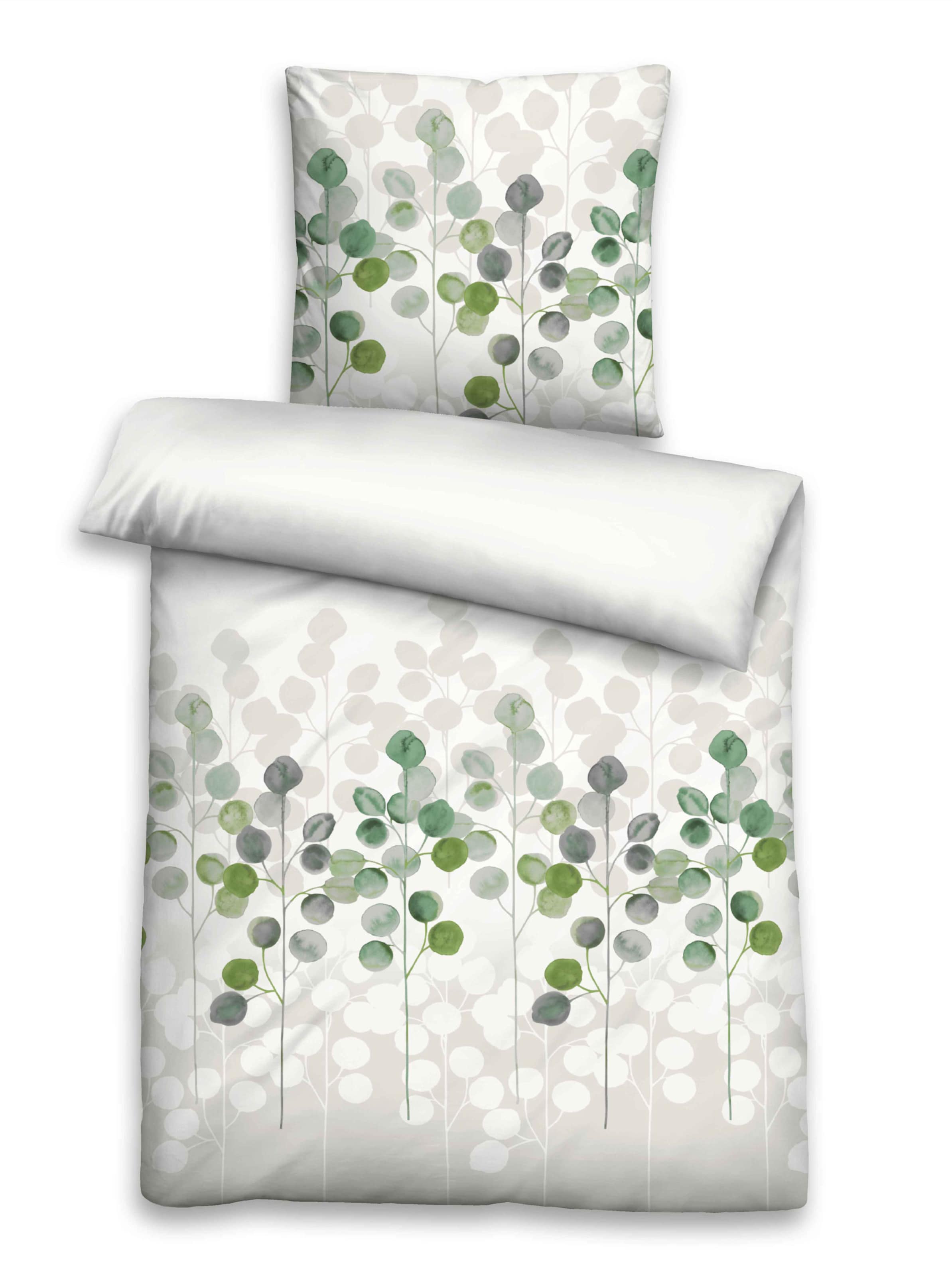 Edel günstig Kaufen-Bettwäsche in weiß-grün von Biberna. Bettwäsche in weiß-grün von Biberna <![CDATA[Bettwäsche Harmonie für das Schlafzimmer aus kuscheligem Feinbiber und luftigem Edel-Seersucker. Alle Teile mit Reißverschluss.]]>. 