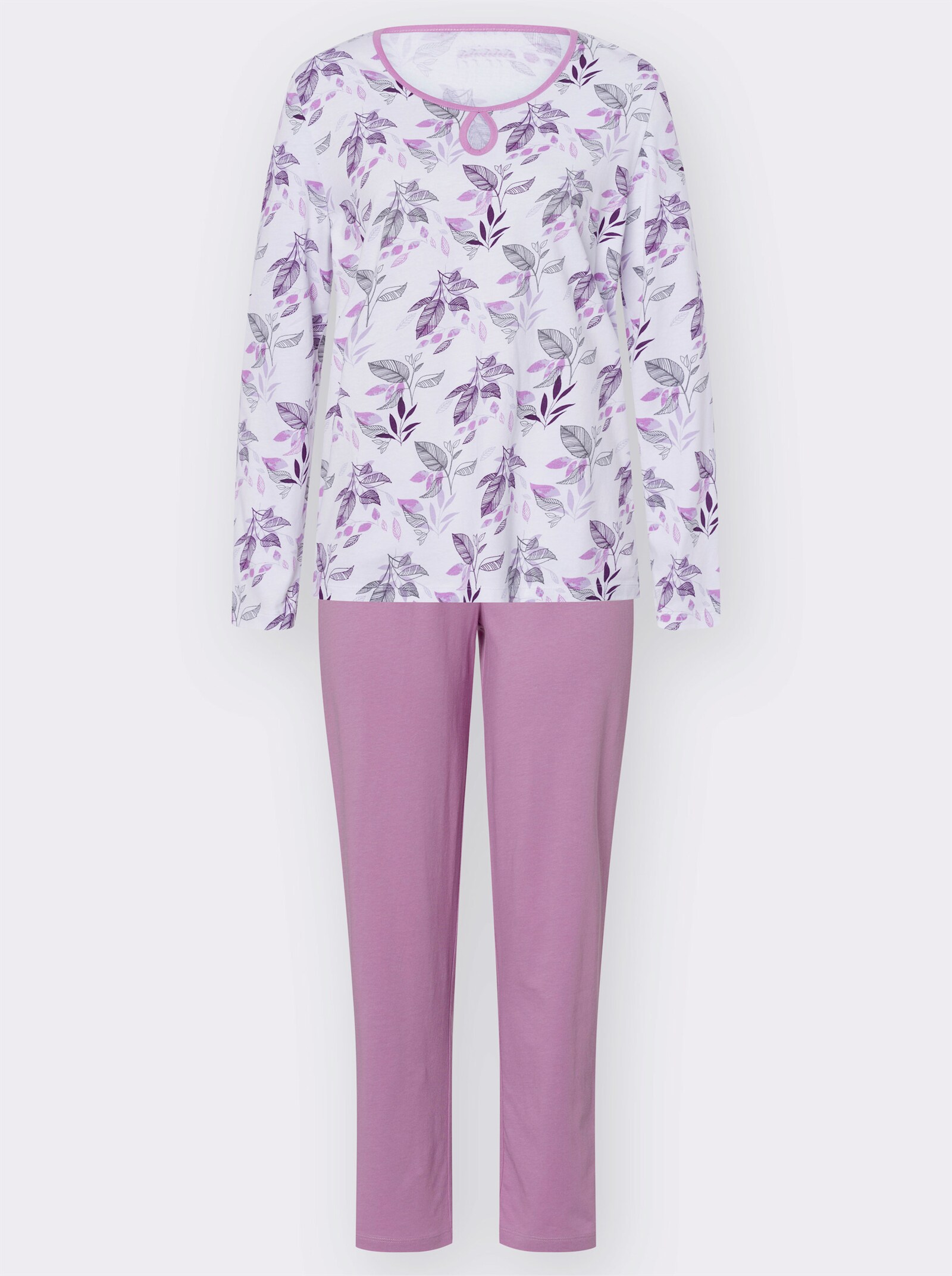 Schlafanzug mit dekorativer Tropfen-Aussparung vorne - weiß-orchidee-bedruckt
