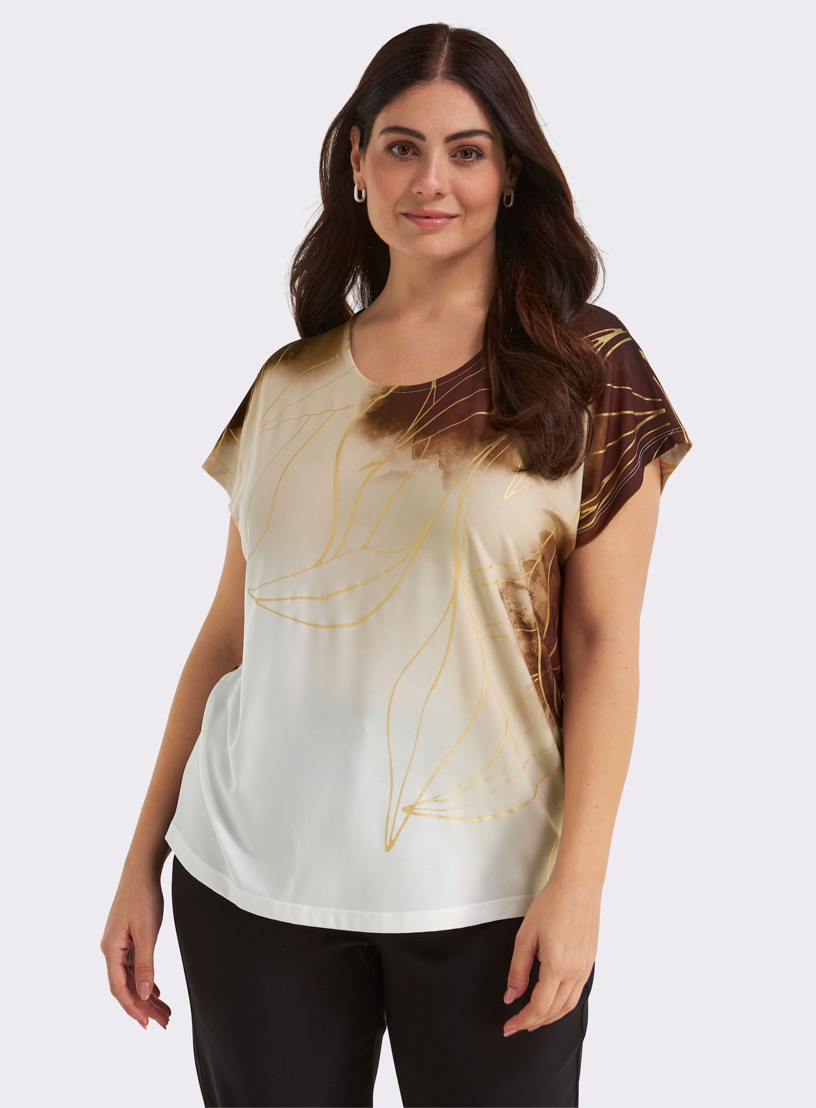 Print-Shirt mit Foliendruck - sand-goldfarben-bedruckt