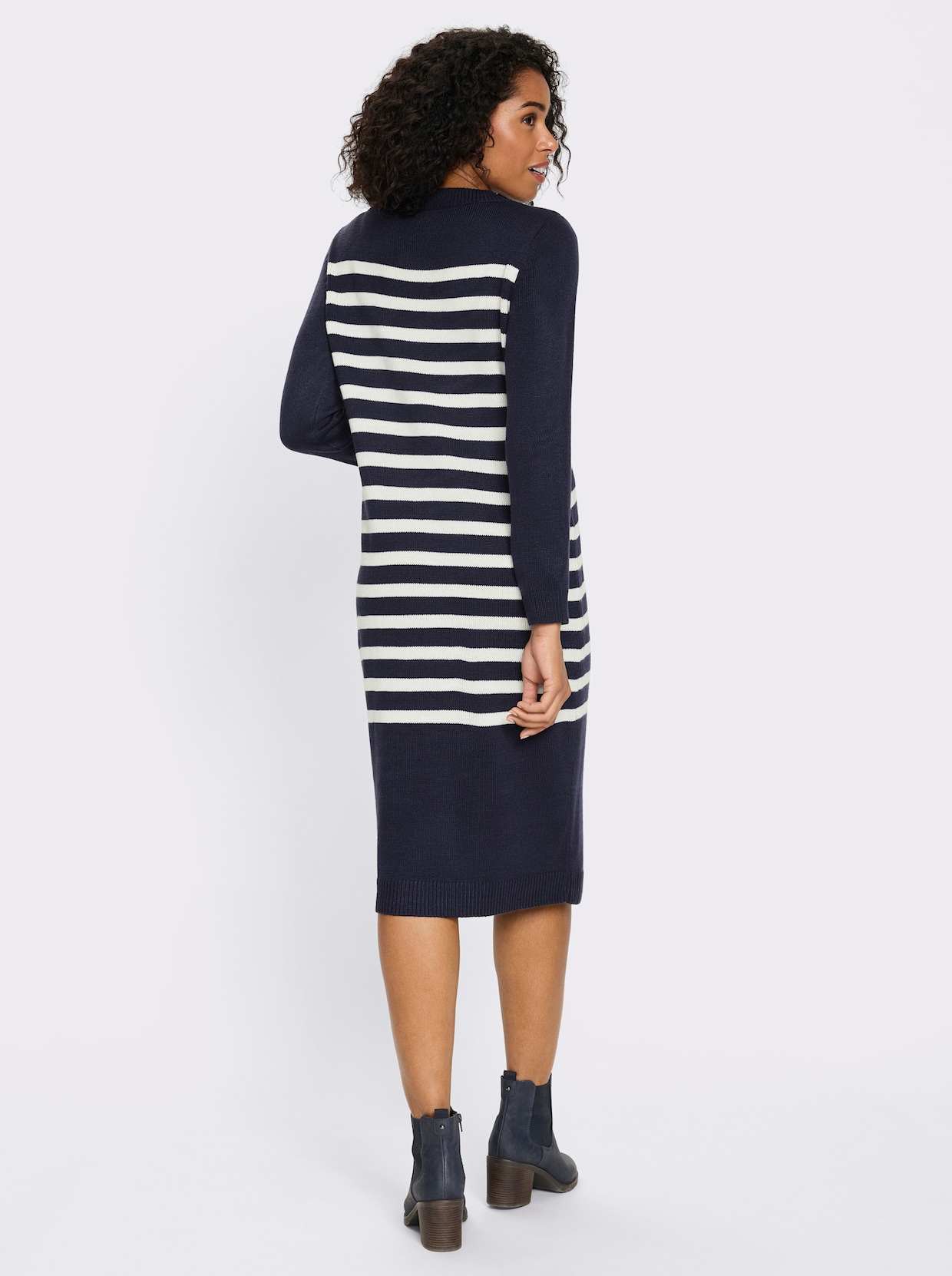 Strickkleid mit Kontraststreifen - marine-ecru-geringelt