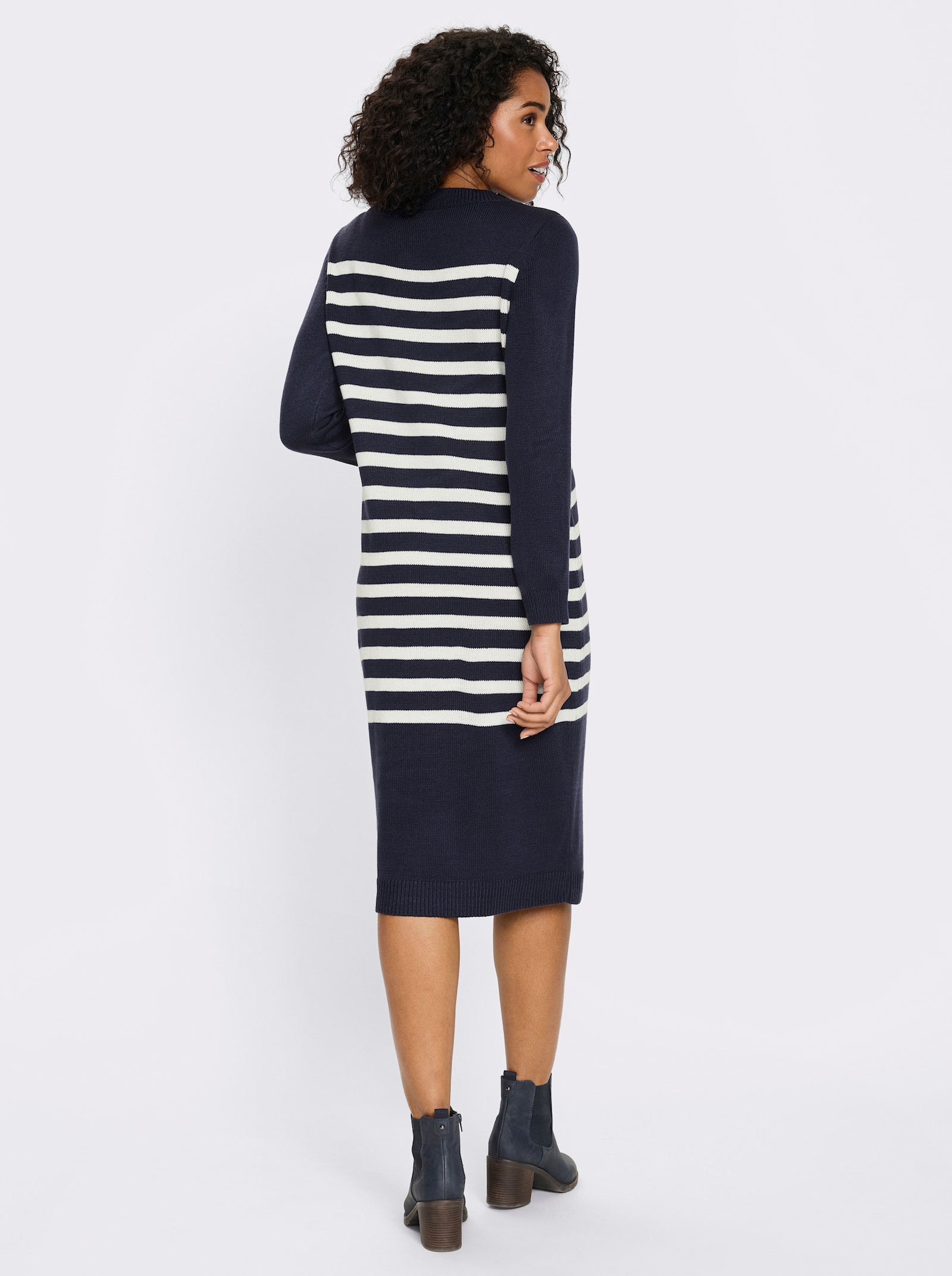 Gebreide jurk met contraststrepen - marine/ecru gestreept