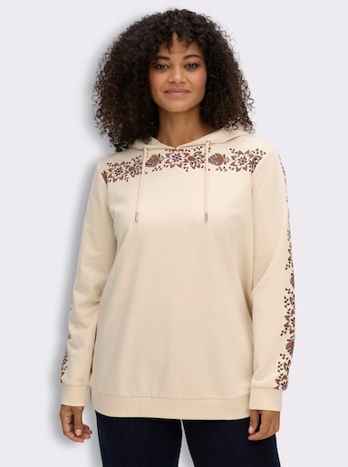 sheego Kapuzensweatshirt mit Blumenprint - elfenbein-cognac-bedruckt