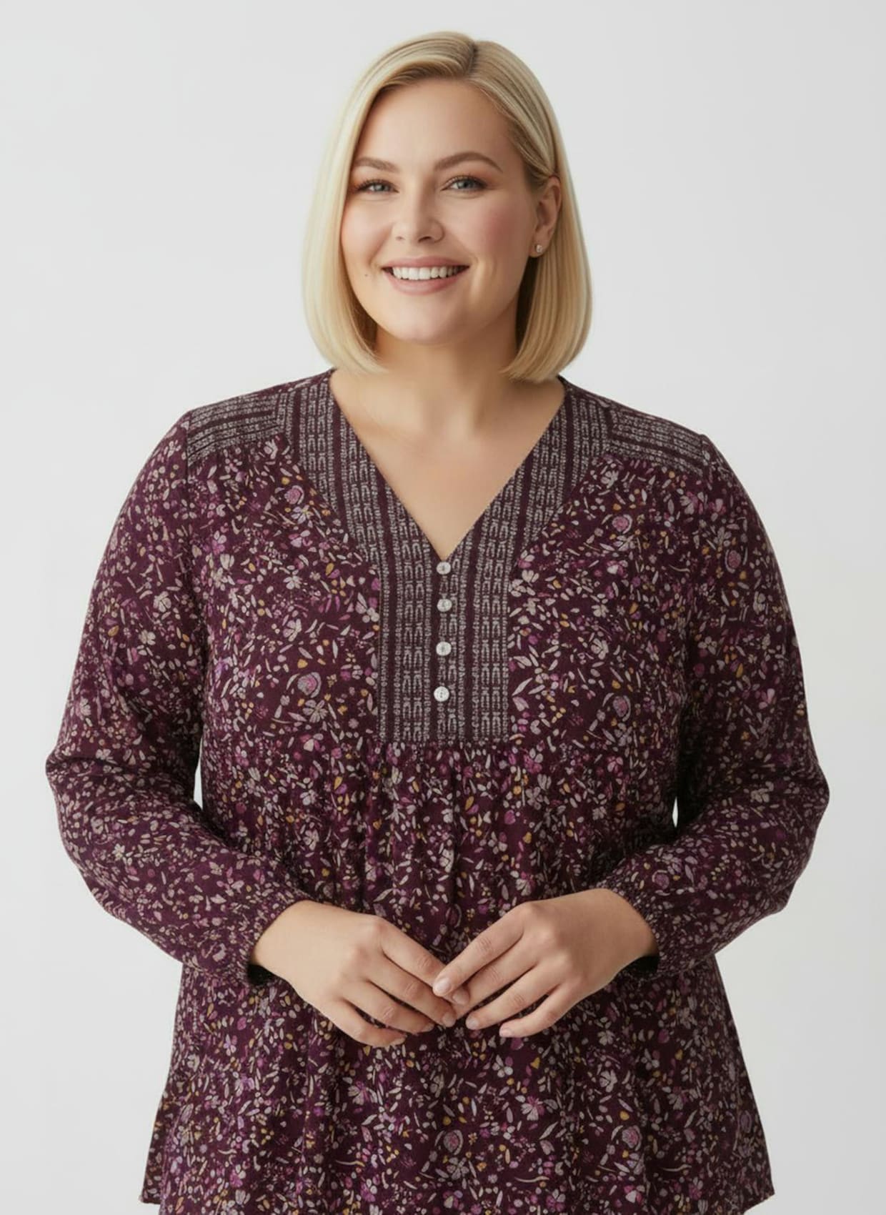 Tunika im Blümchenmuster - burgund-mauve-bedruckt