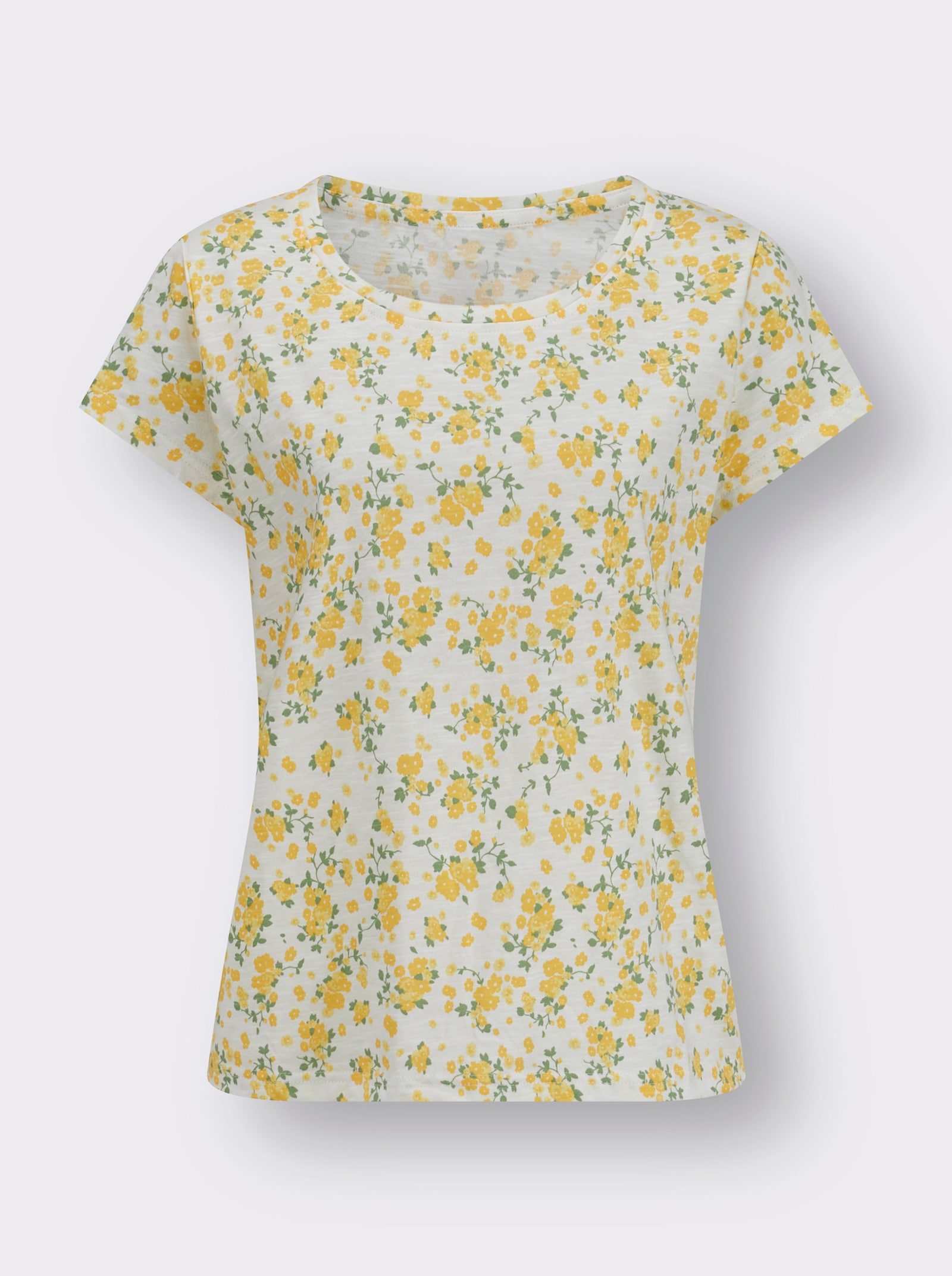 Rundhalsshirt in Flammgarn-Qualität - ecru-zitrone-bedruckt