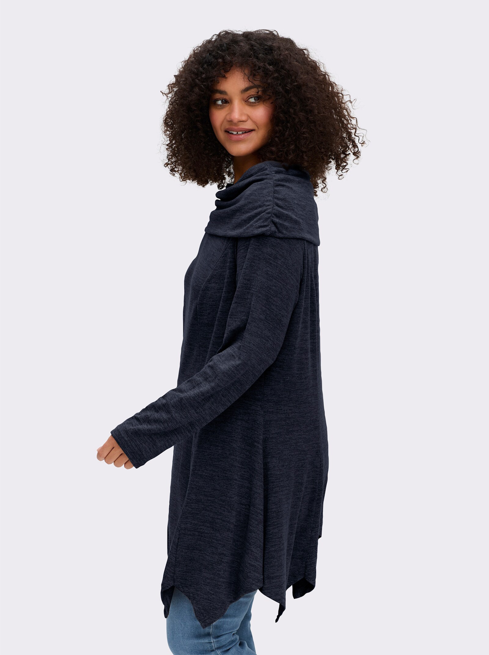 sheego by Joe Browns Longsweatshirt im Strick-Look - marine-jeansblau-meliert