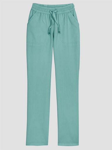 Schlupfjeans mit gesmoktem Bund - salbei