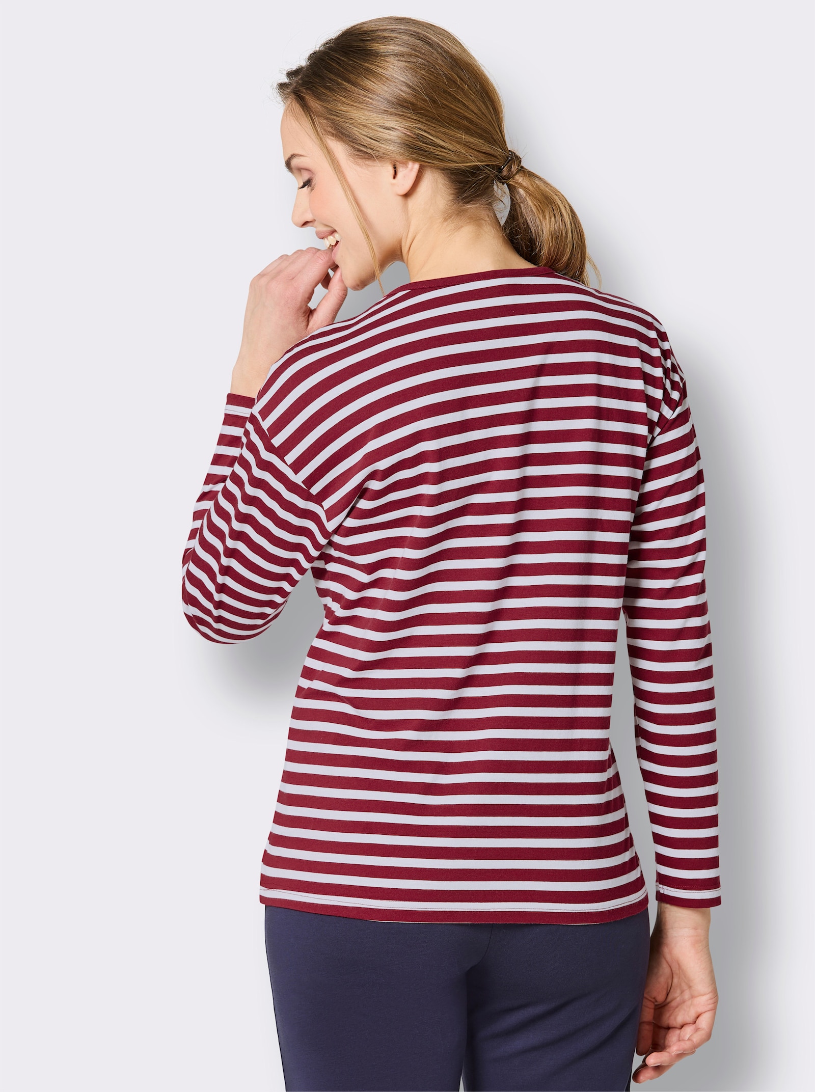 Langarmshirt mit Ringelmuster - kirsche-weiß-geringelt