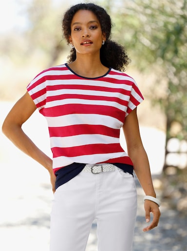 heine Ringelshirt mit Kontrast-Details - weiß-marine-geringelt