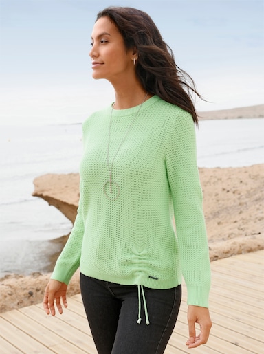 Rundhalspullover mit Schnürung am Saum - reseda