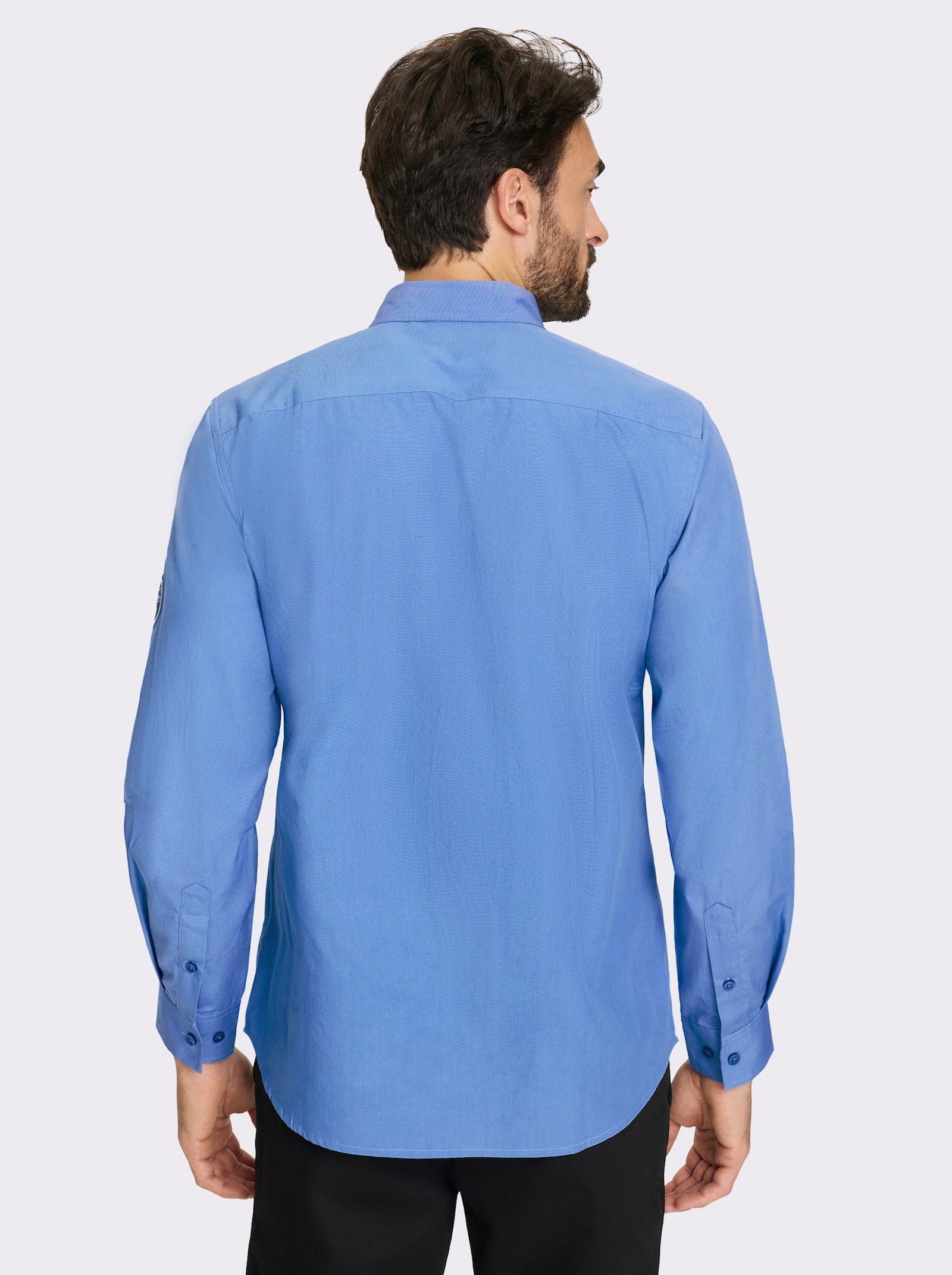 Catamaran Langarmhemd mit Patch am Ärmel - mittelblau