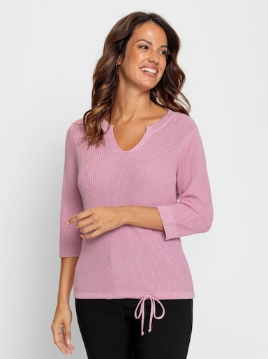 3/4 Arm-Pullover mit Tunnelzug im Saum - rosé