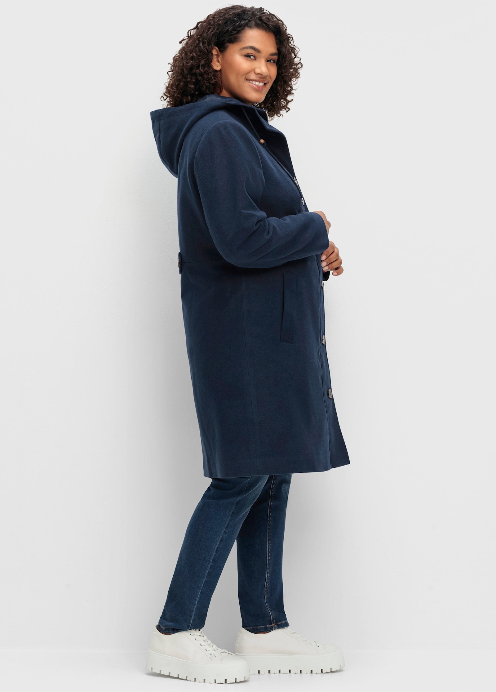 sheego Winterjas in lichte A-lijn - nachtblauw
