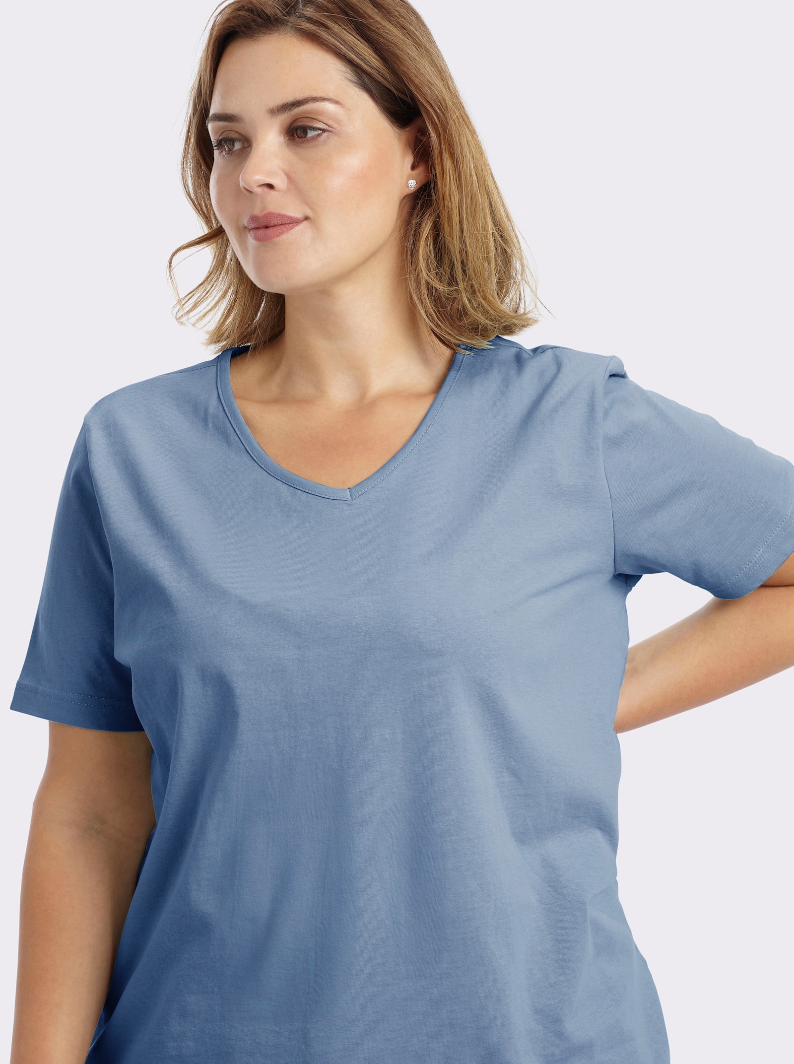 Kurzarmshirt mit V-Ausschnitt - bleu