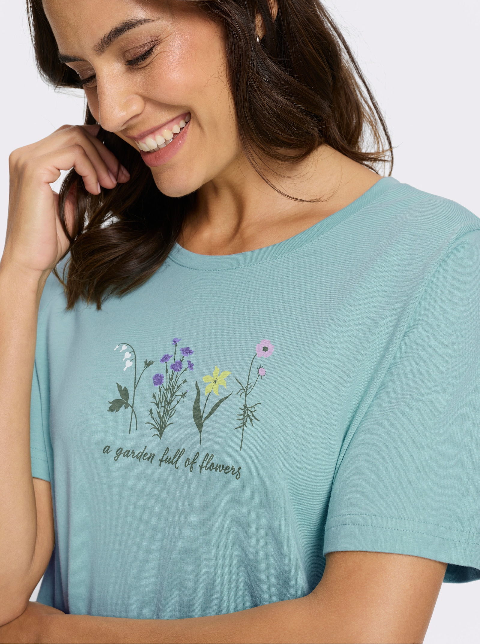 Rundhalsshirt mit platziertem Druck - mint-bedruckt