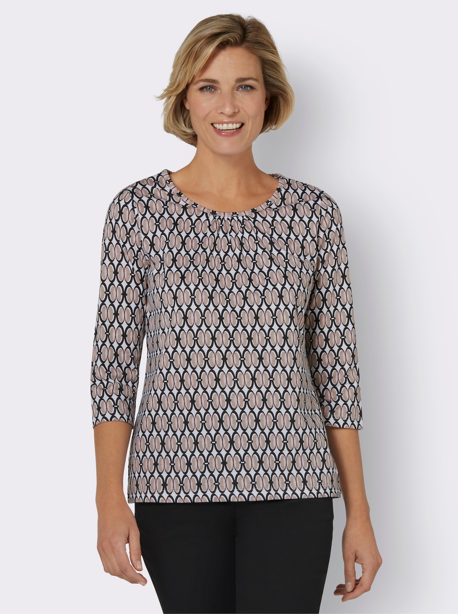 Shirt met print en 3/4-mouwen - ecru/poudre bedrukt