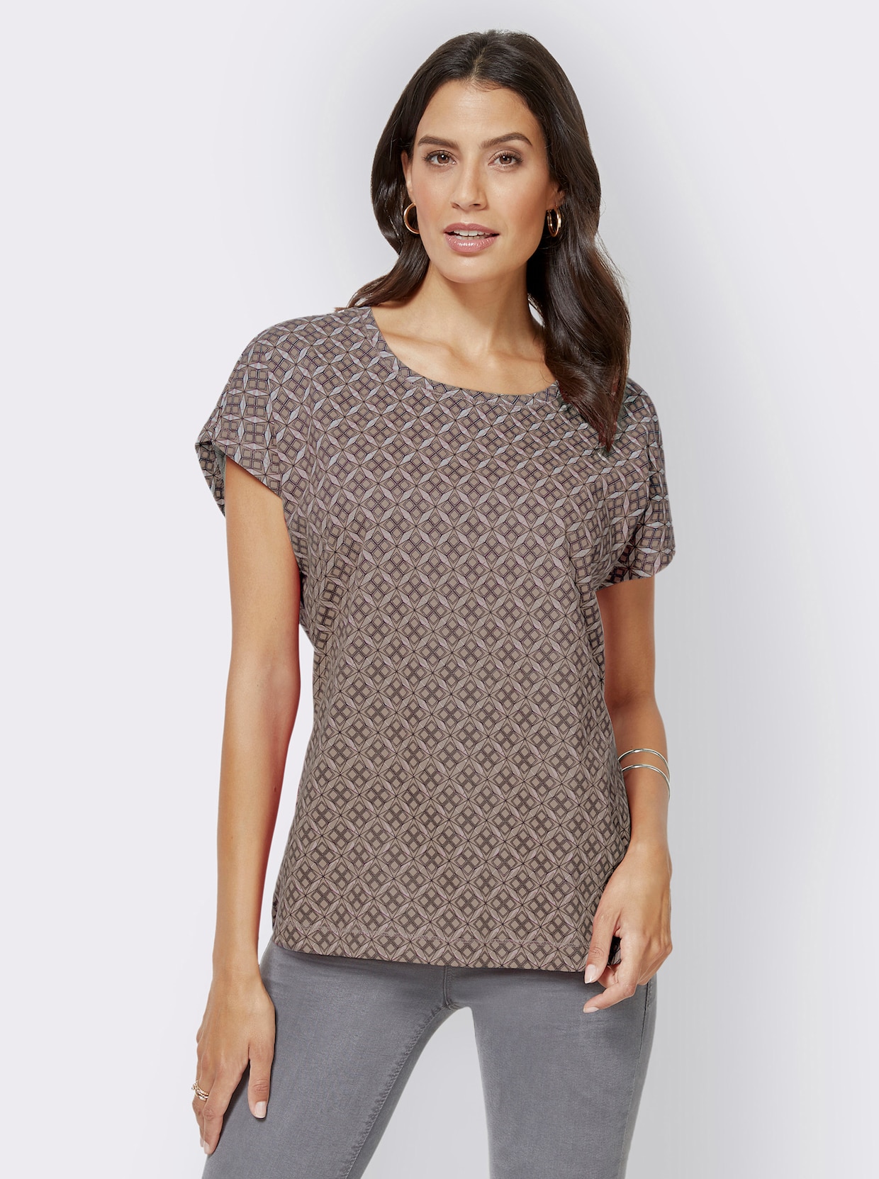 Rundhalsshirt - beige-bedruckt